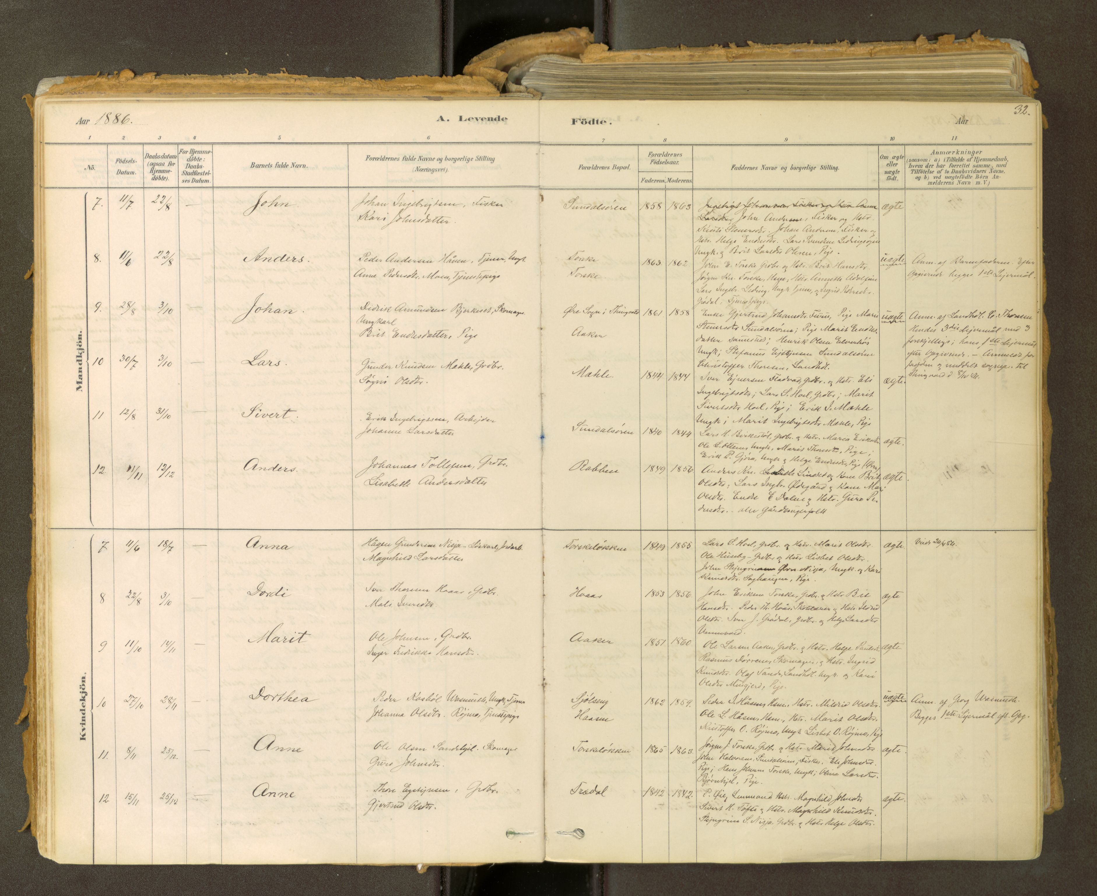 Sunndal sokneprestkontor, SAT/A-1085/1/I/I1/I1a: Ministerialbok nr. 2, 1877-1914, s. 32