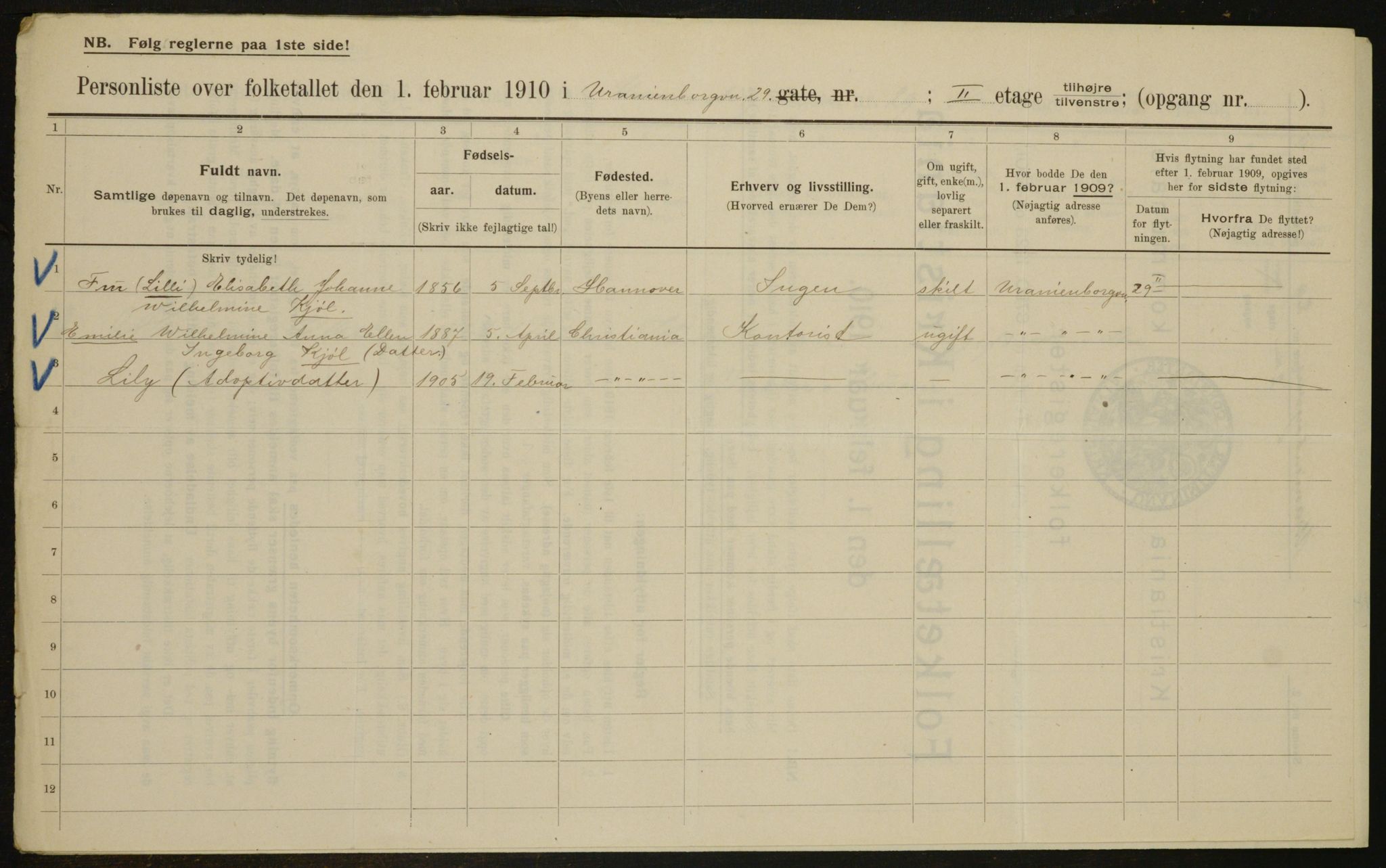 OBA, Kommunal folketelling 1.2.1910 for Kristiania, 1910, s. 114259