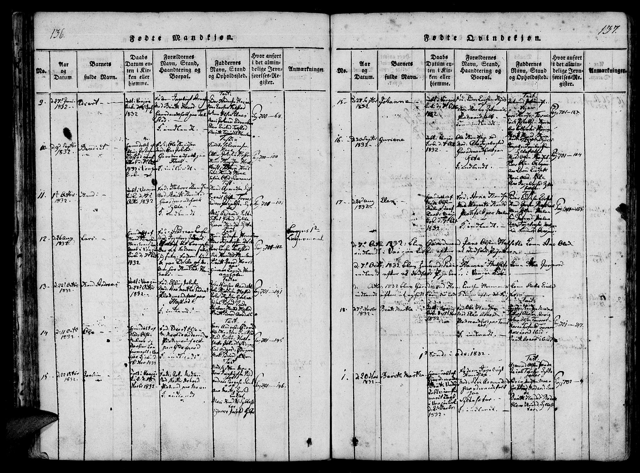 Ministerialprotokoller, klokkerbøker og fødselsregistre - Møre og Romsdal, AV/SAT-A-1454/565/L0747: Ministerialbok nr. 565A01, 1817-1844, s. 136-137