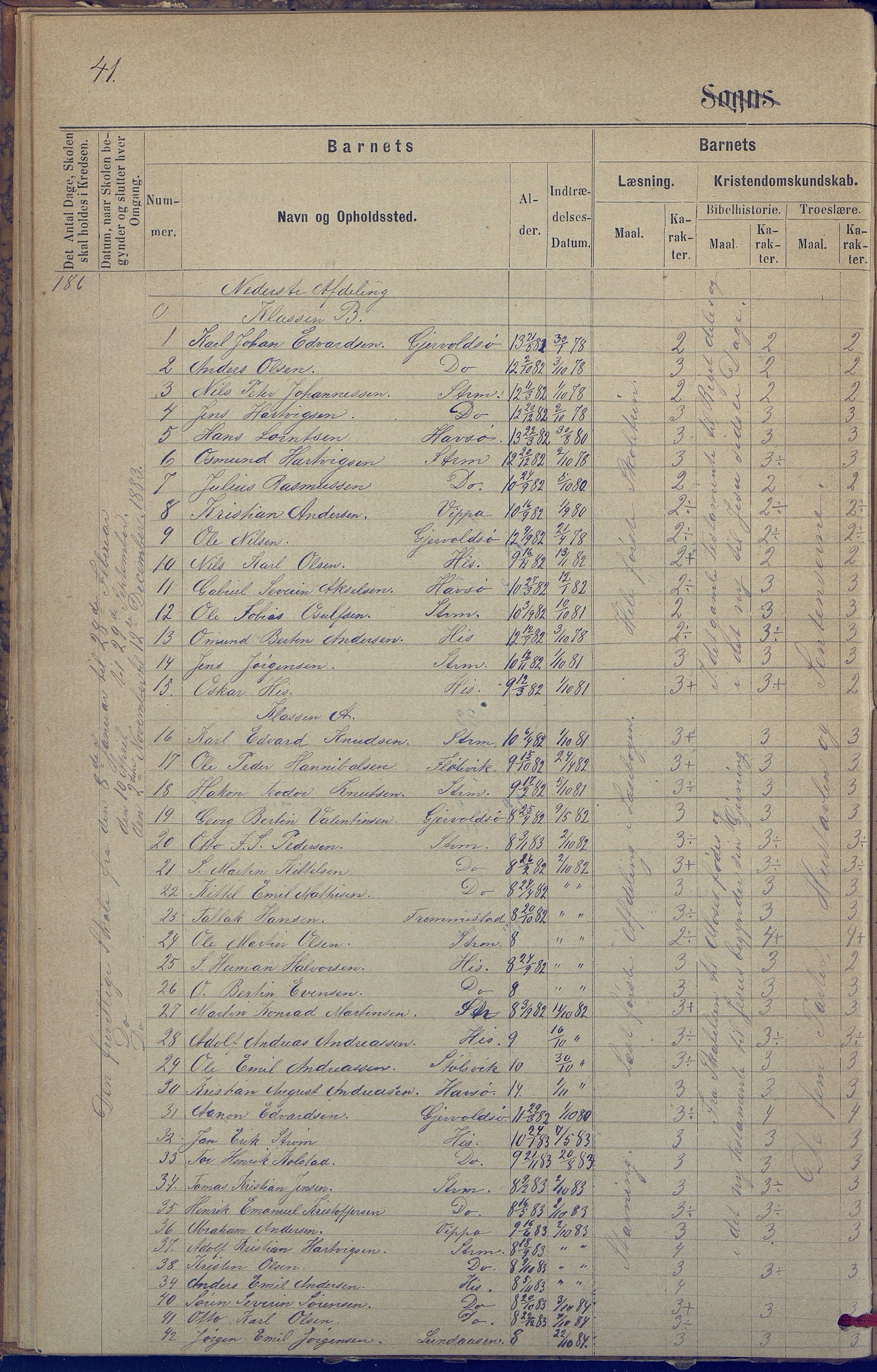 Hisøy kommune frem til 1991, AAKS/KA0922-PK/31/L0005: Skoleprotokoll, 1877-1892, s. 41