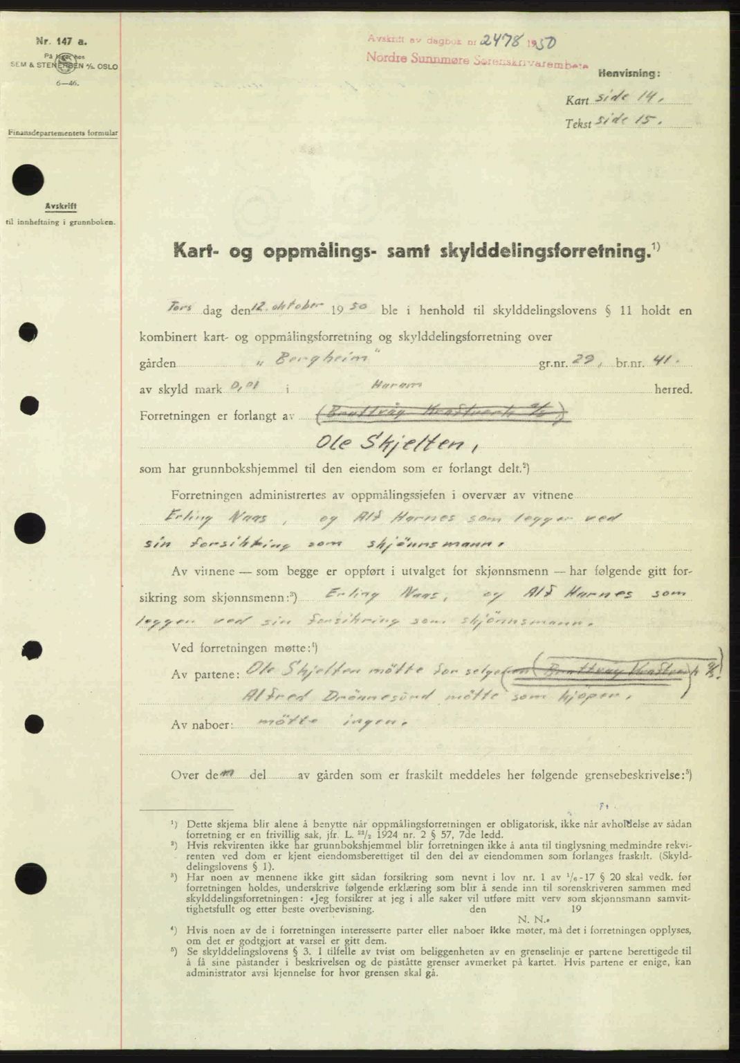 Nordre Sunnmøre sorenskriveri, AV/SAT-A-0006/1/2/2C/2Ca: Pantebok nr. A36, 1950-1950, Dagboknr: 2478/1950