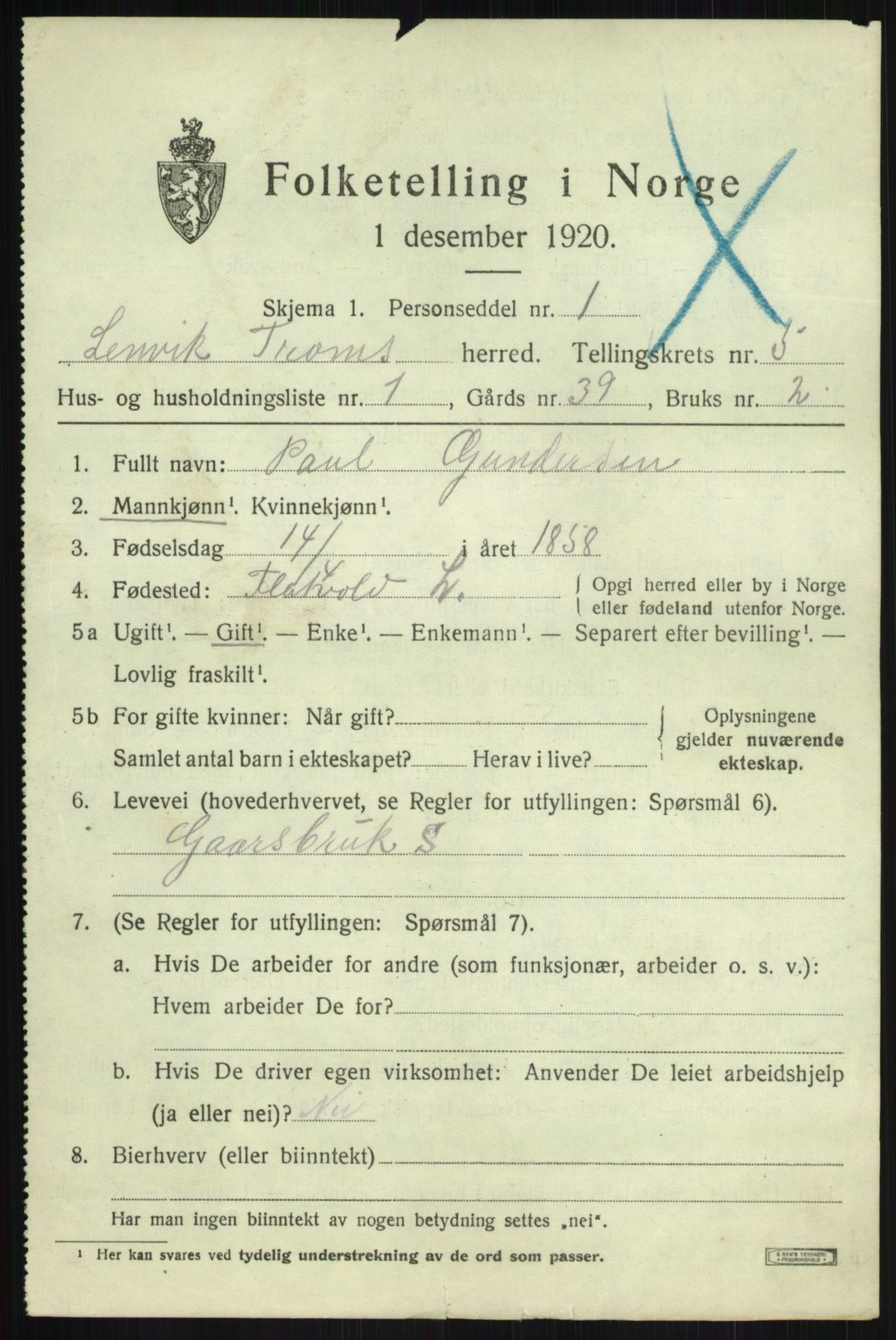 SATØ, Folketelling 1920 for 1931 Lenvik herred, 1920, s. 6828