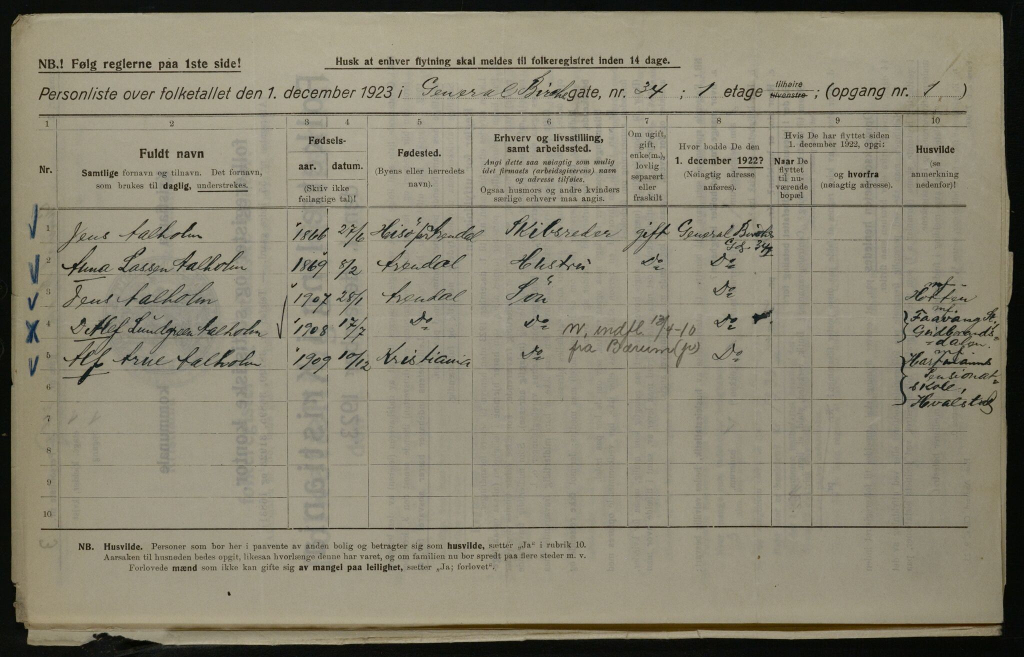 OBA, Kommunal folketelling 1.12.1923 for Kristiania, 1923, s. 32976