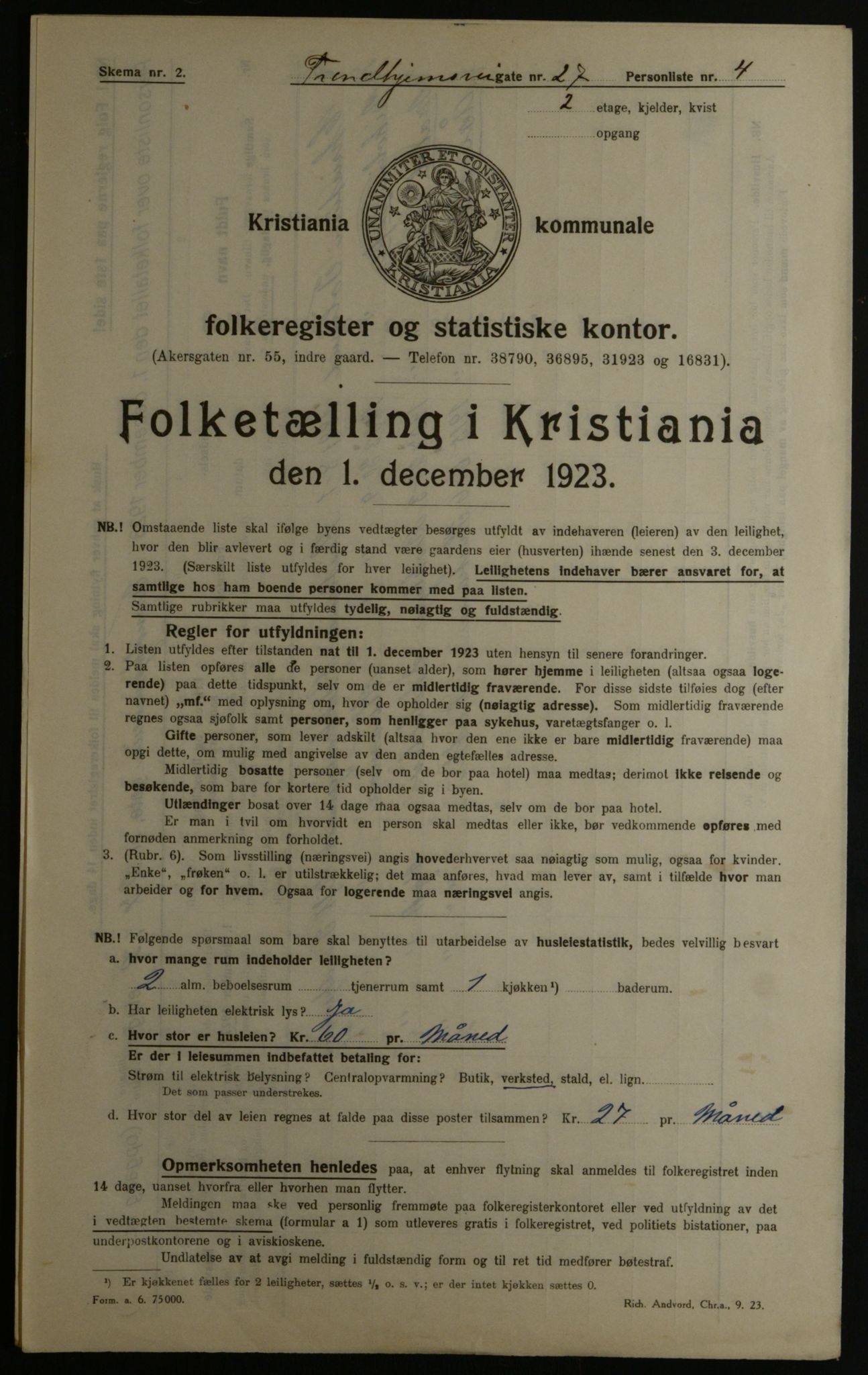 OBA, Kommunal folketelling 1.12.1923 for Kristiania, 1923, s. 128407