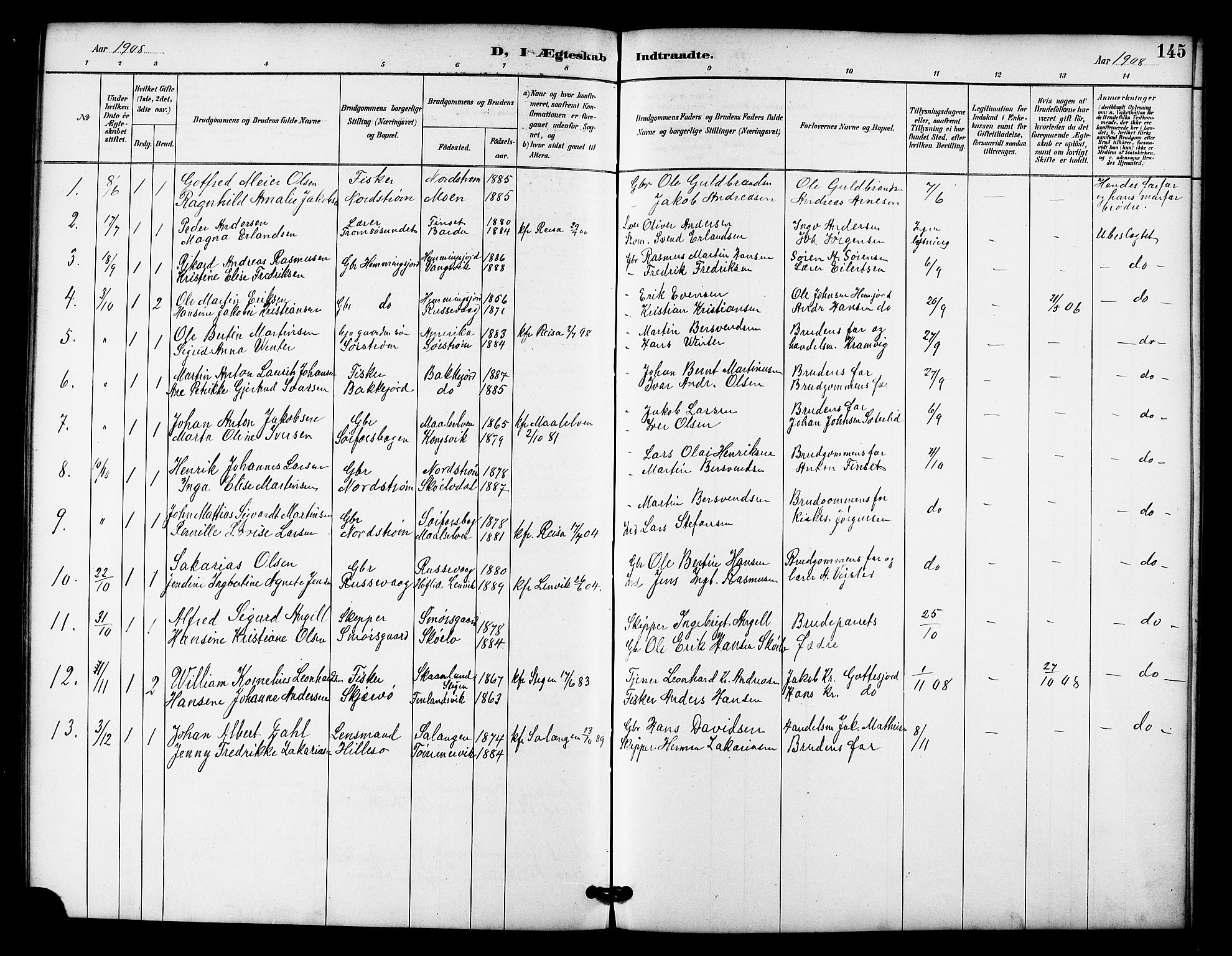 Tranøy sokneprestkontor, SATØ/S-1313/I/Ia/Iab/L0022klokker: Klokkerbok nr. 22, 1887-1912, s. 145