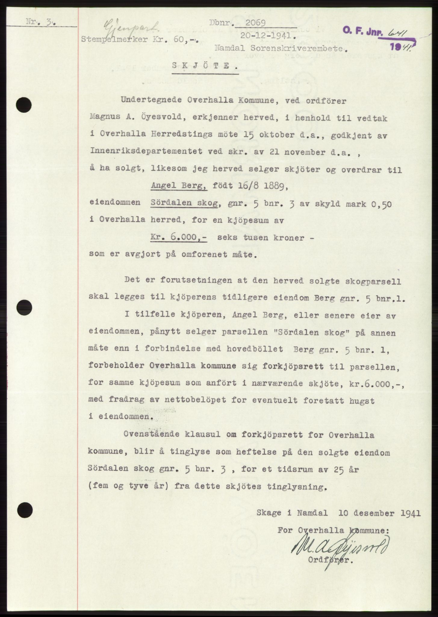 Namdal sorenskriveri, SAT/A-4133/1/2/2C: Pantebok nr. -, 1941-1942, Dagboknr: 2069/1941