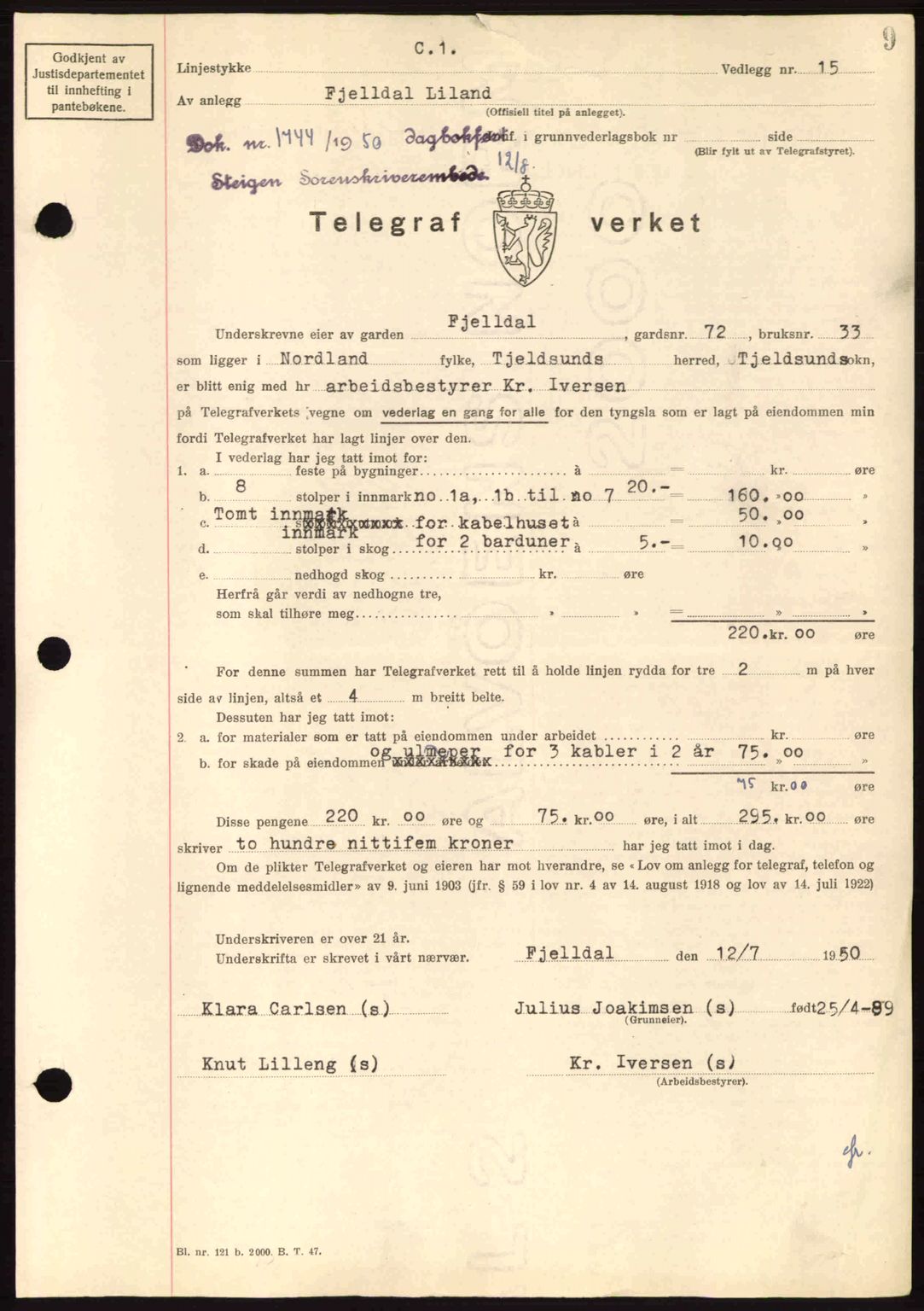 Steigen og Ofoten sorenskriveri, SAT/A-0030/1/2/2C: Pantebok nr. A21, 1950-1950, Dagboknr: 1744/1950