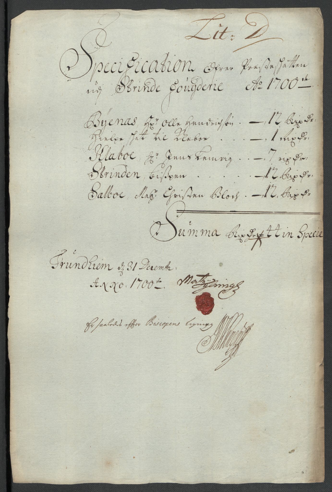 Rentekammeret inntil 1814, Reviderte regnskaper, Fogderegnskap, RA/EA-4092/R61/L4107: Fogderegnskap Strinda og Selbu, 1698-1700, s. 361