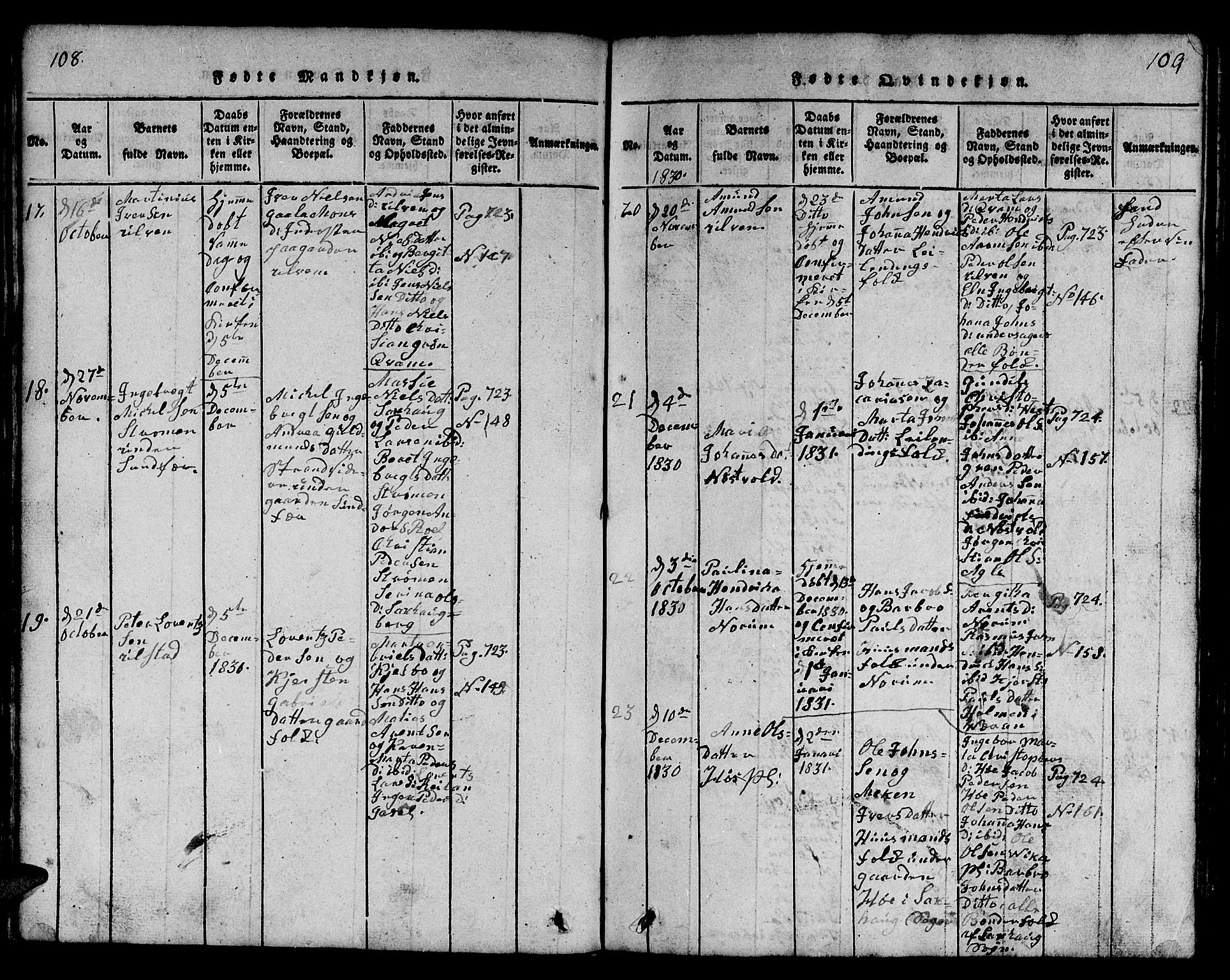 Ministerialprotokoller, klokkerbøker og fødselsregistre - Nord-Trøndelag, AV/SAT-A-1458/730/L0298: Klokkerbok nr. 730C01, 1816-1849, s. 108-109