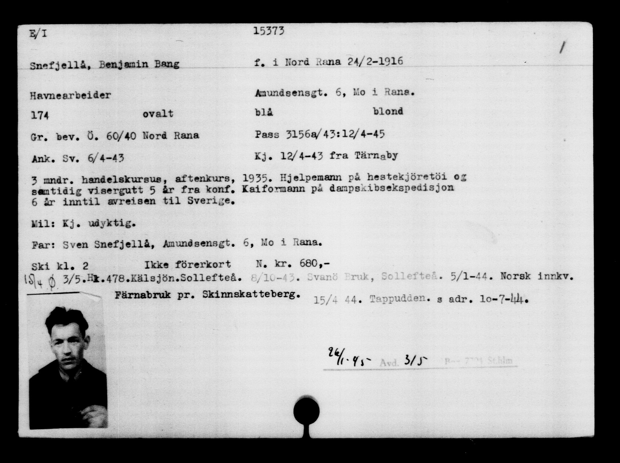 Den Kgl. Norske Legasjons Flyktningskontor, AV/RA-S-6753/V/Va/L0007: Kjesäterkartoteket.  Flyktningenr. 12700-15723, 1940-1945, s. 3068
