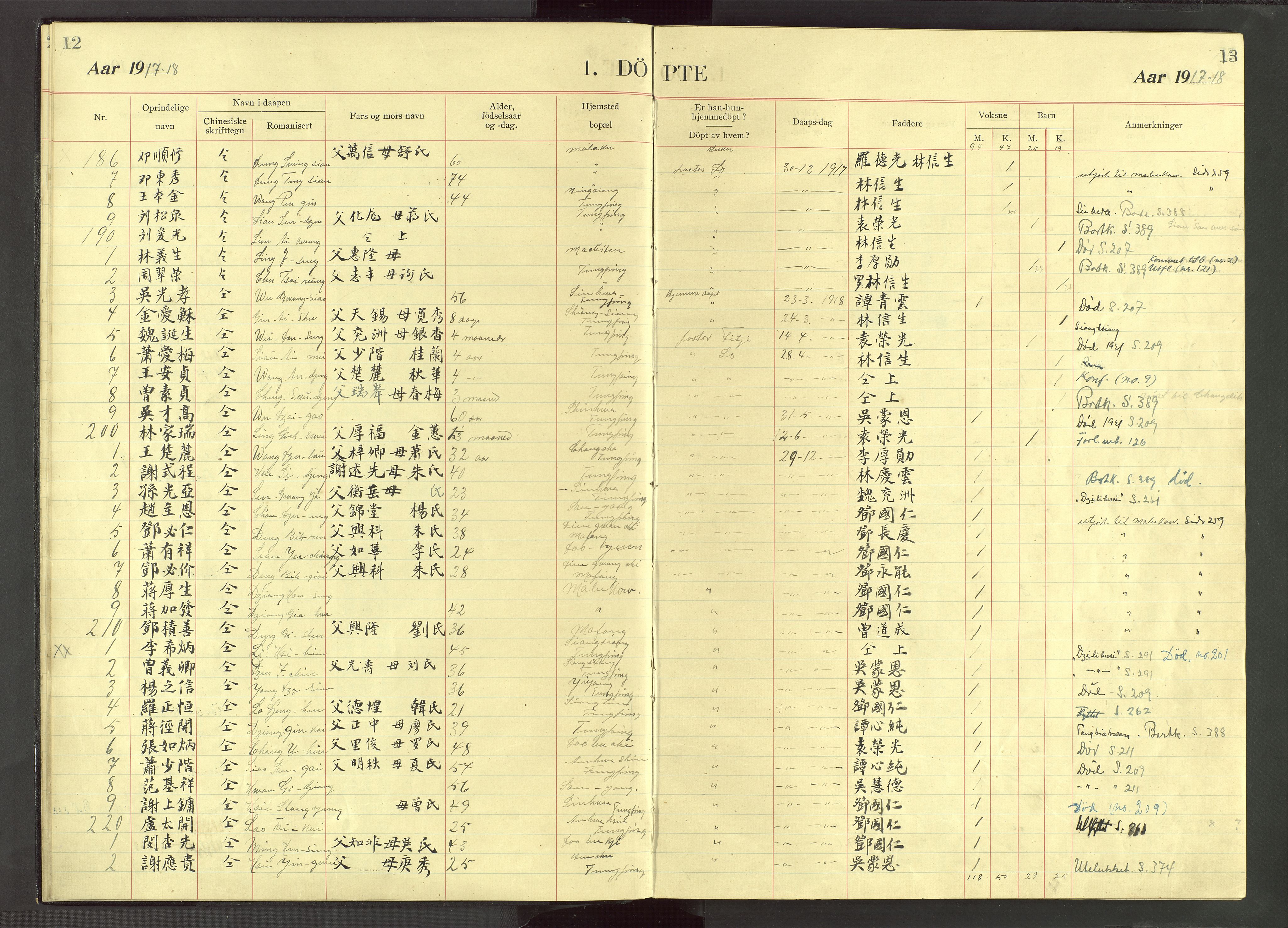 Det Norske Misjonsselskap - utland - Kina (Hunan), VID/MA-A-1065/Dm/L0071: Ministerialbok nr. 109, 1907-1948, s. 12-13