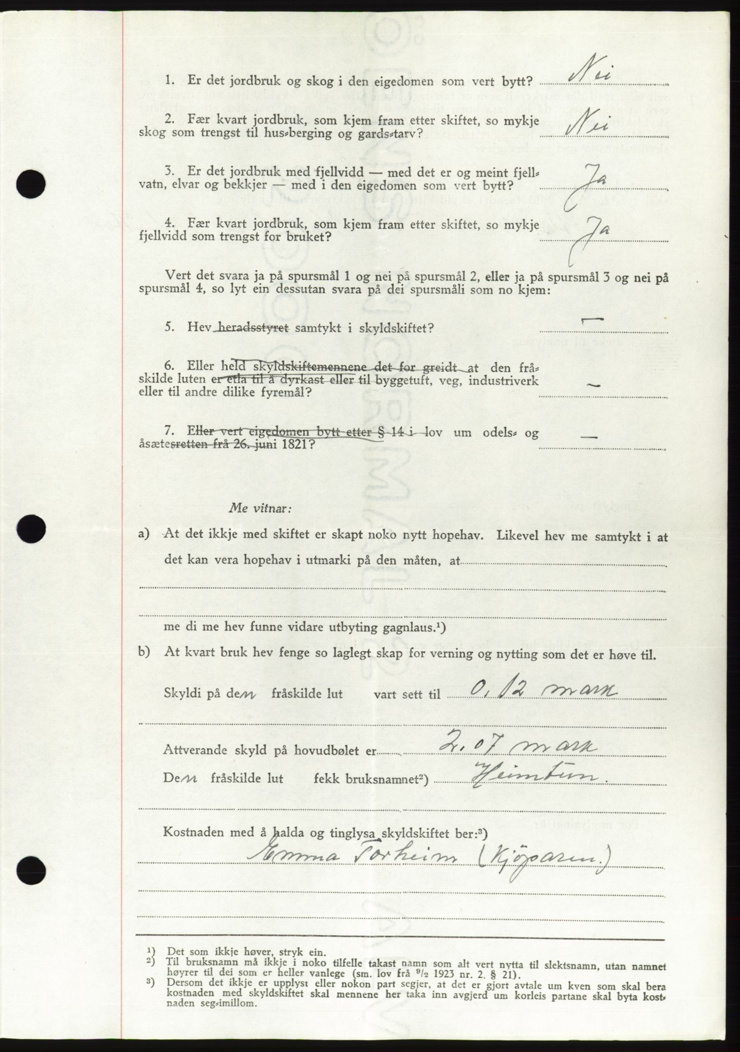 Søre Sunnmøre sorenskriveri, AV/SAT-A-4122/1/2/2C/L0077: Pantebok nr. 3A, 1945-1946, Dagboknr: 537/1945