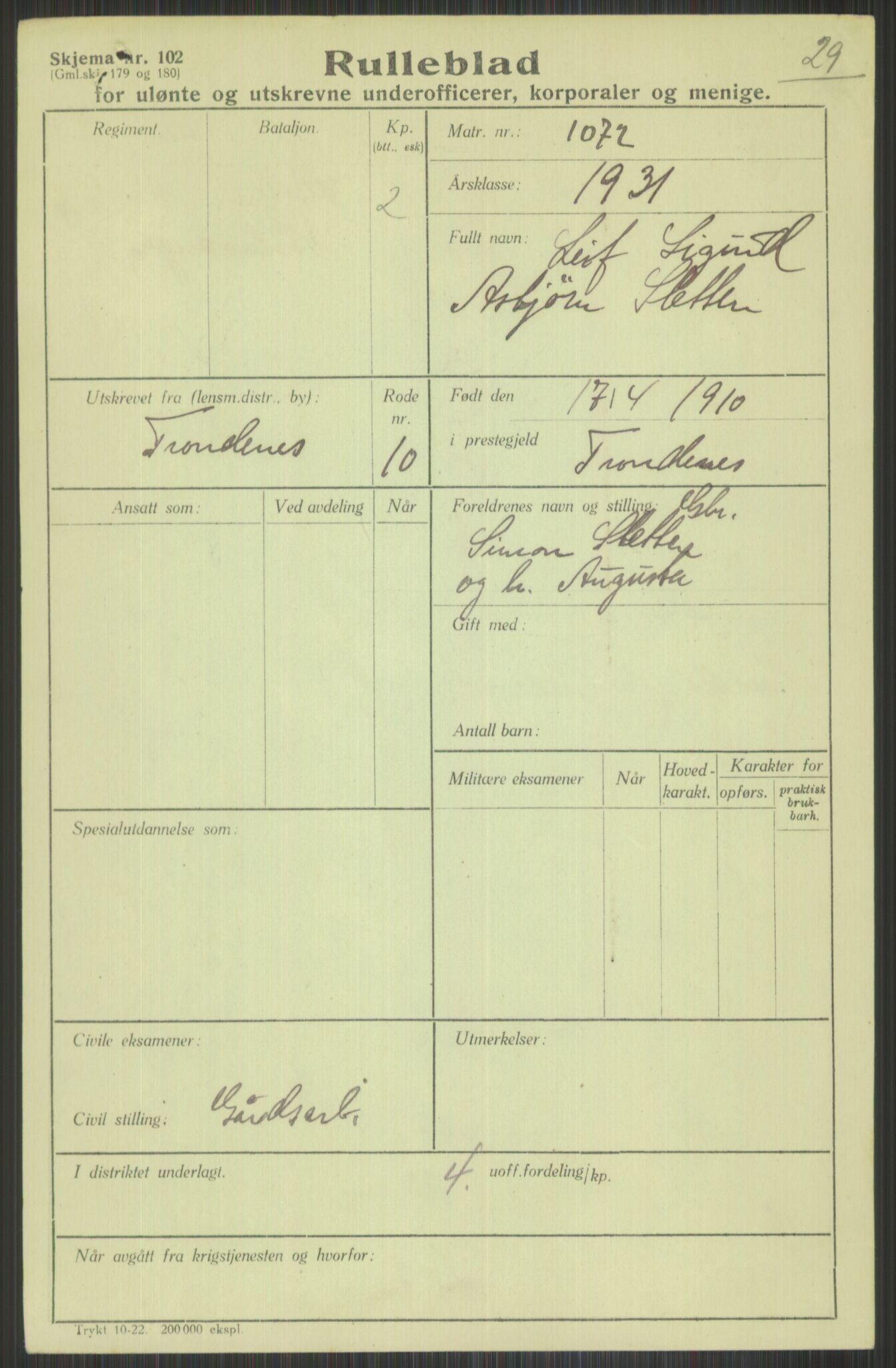 Forsvaret, Troms infanteriregiment nr. 16, AV/RA-RAFA-3146/P/Pa/L0015: Rulleblad for regimentets menige mannskaper, årsklasse 1931, 1931, s. 1093