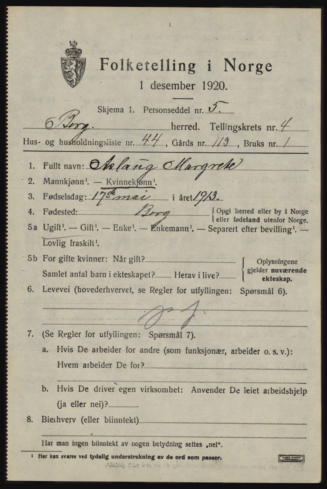 SAO, Folketelling 1920 for 0116 Berg herred, 1920, s. 8647