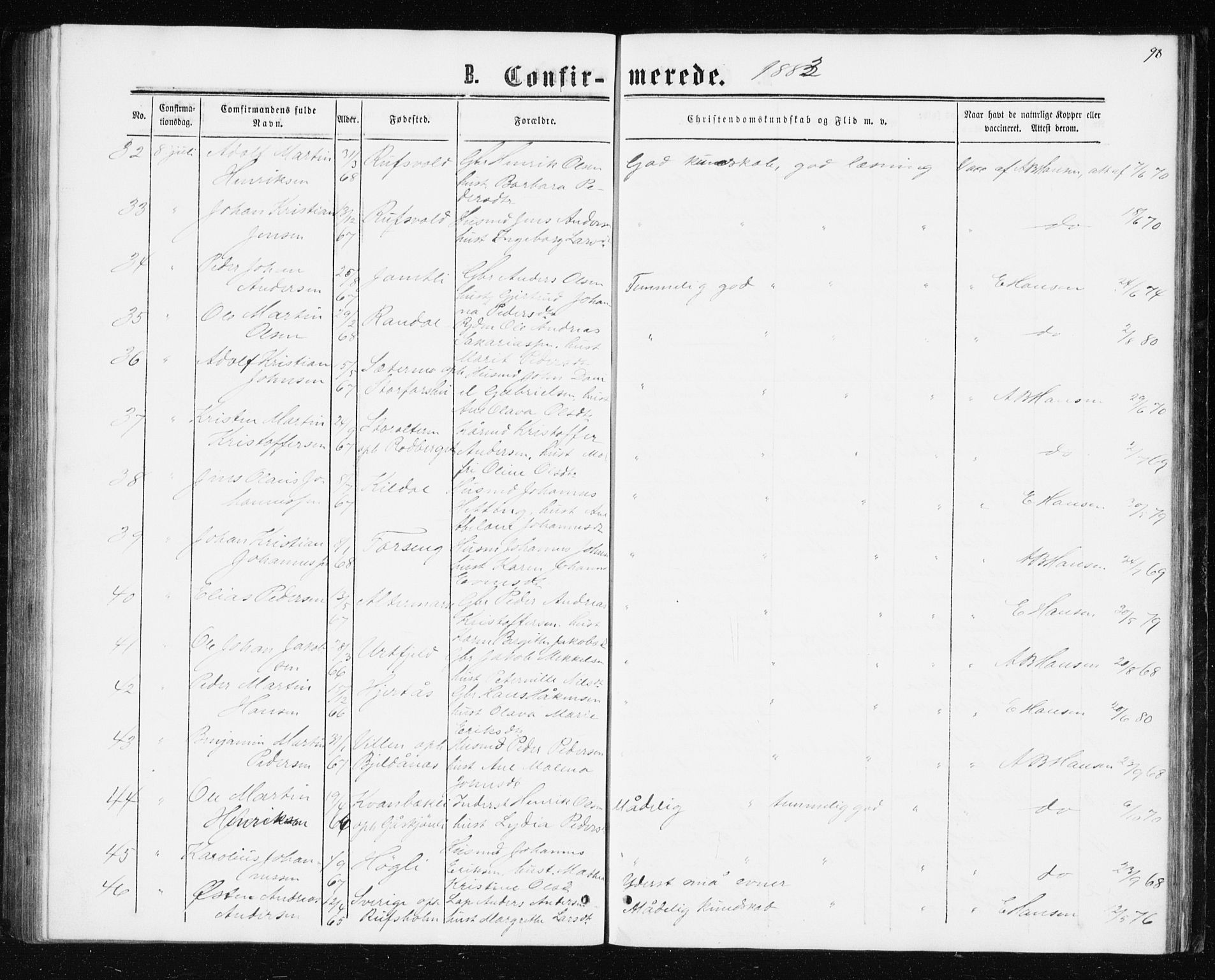 Ministerialprotokoller, klokkerbøker og fødselsregistre - Nordland, AV/SAT-A-1459/827/L0416: Klokkerbok nr. 827C05, 1865-1886, s. 98