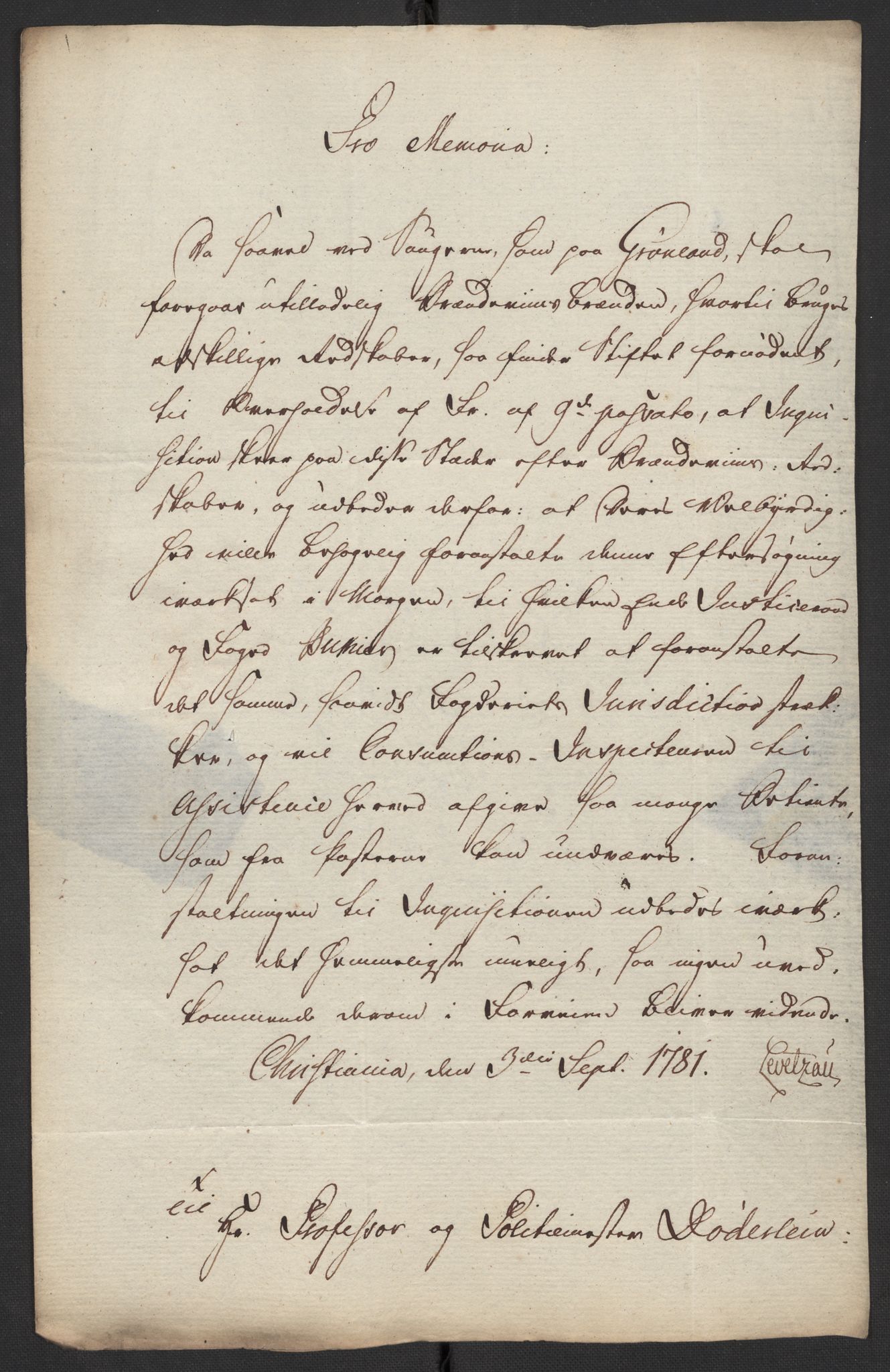 Oslo politidistrikt, AV/SAO-A-10085/D/Da/L0003: Innkomne brev, pro memoria m.v., 1781, s. 160