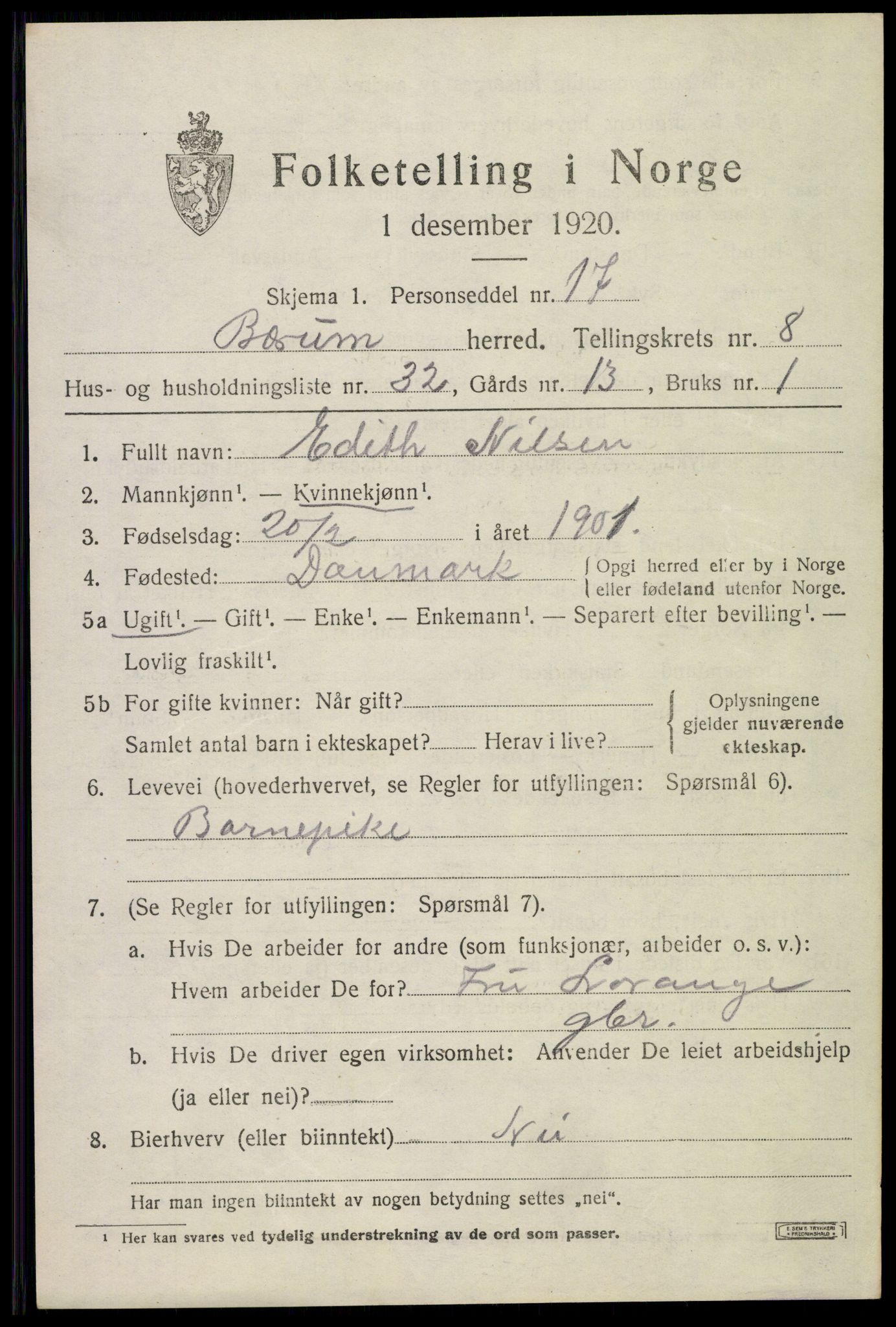 SAO, Folketelling 1920 for 0219 Bærum herred, 1920, s. 18890