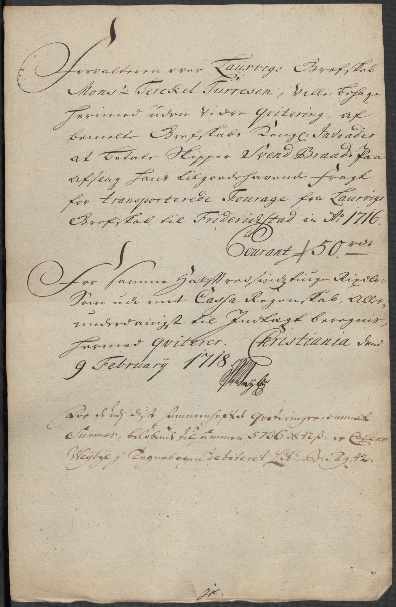 Rentekammeret inntil 1814, Reviderte regnskaper, Fogderegnskap, RA/EA-4092/R33/L1988: Fogderegnskap Larvik grevskap, 1718, s. 253