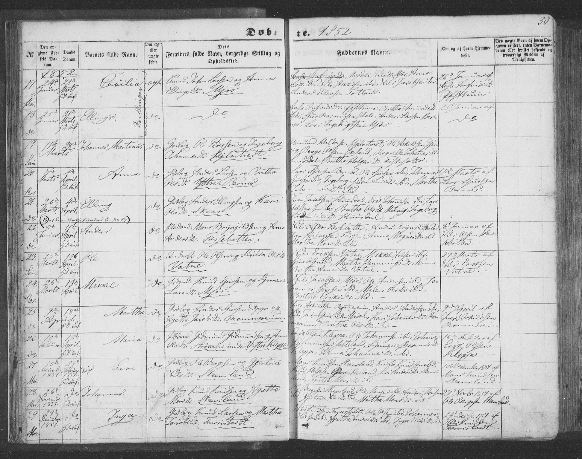 Hosanger sokneprestembete, AV/SAB-A-75801/H/Haa: Ministerialbok nr. A 8, 1849-1863, s. 30