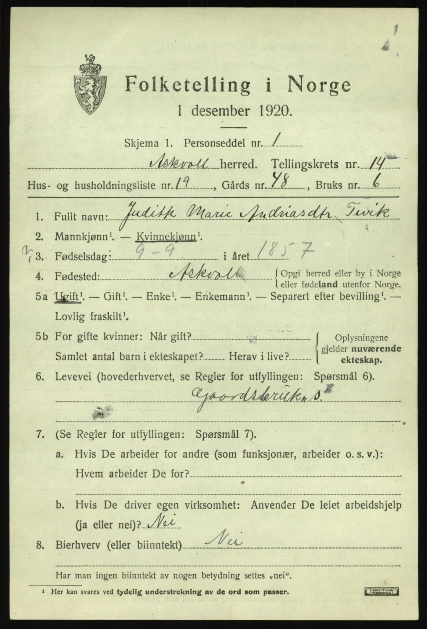 SAB, Folketelling 1920 for 1428 Askvoll herred, 1920, s. 5512