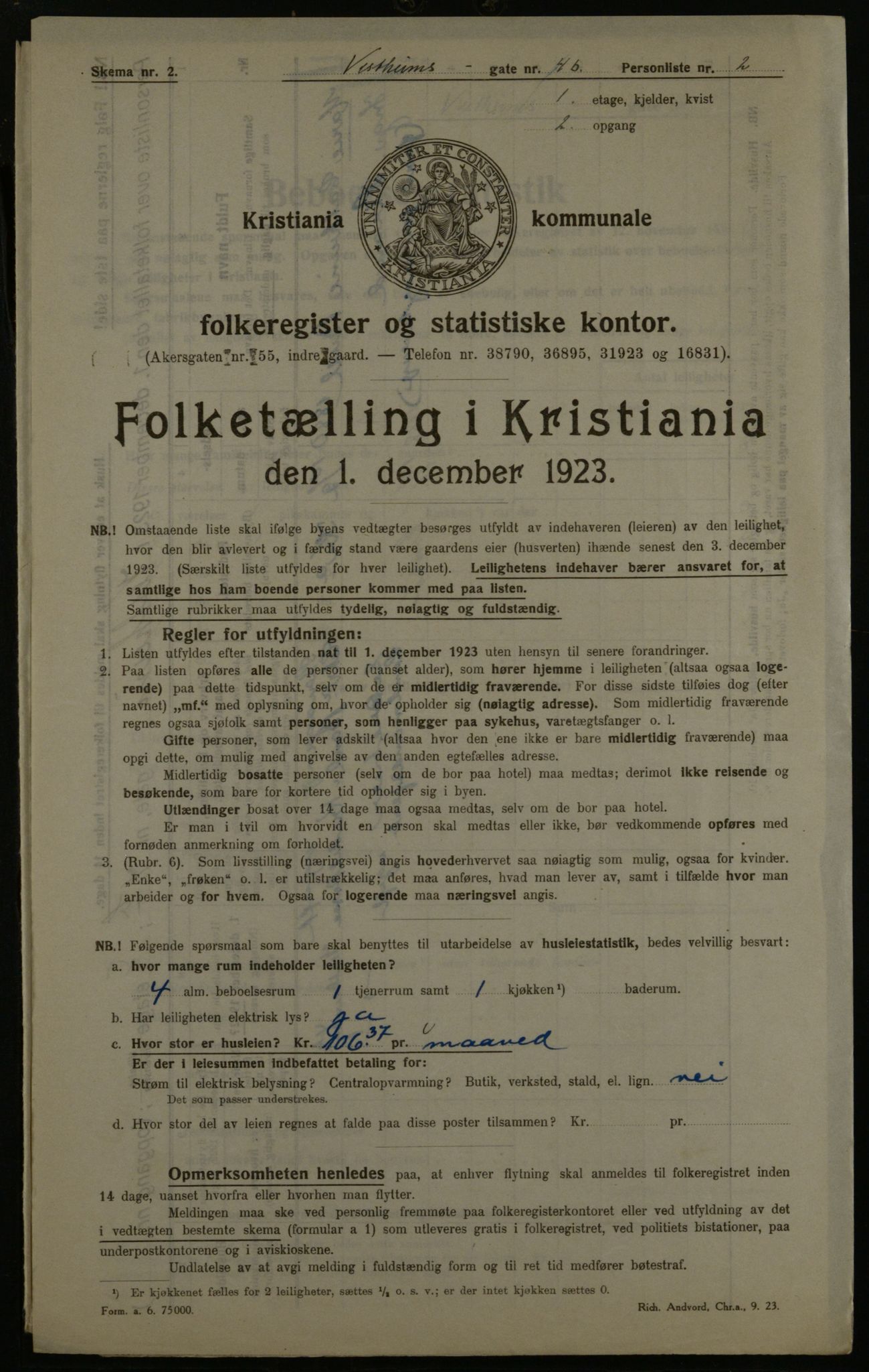 OBA, Kommunal folketelling 1.12.1923 for Kristiania, 1923, s. 135303