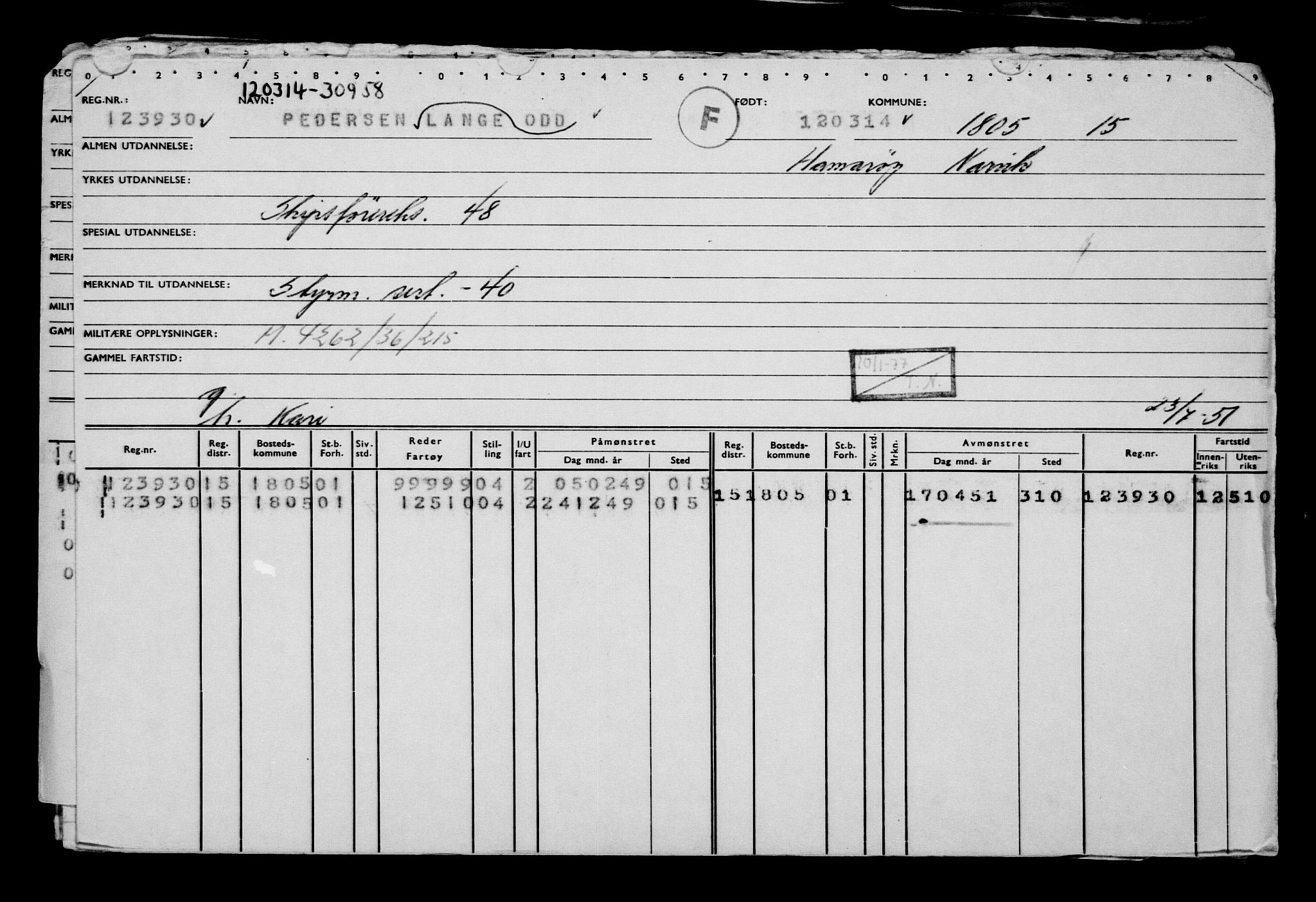 Direktoratet for sjømenn, AV/RA-S-3545/G/Gb/L0119: Hovedkort, 1914, s. 209
