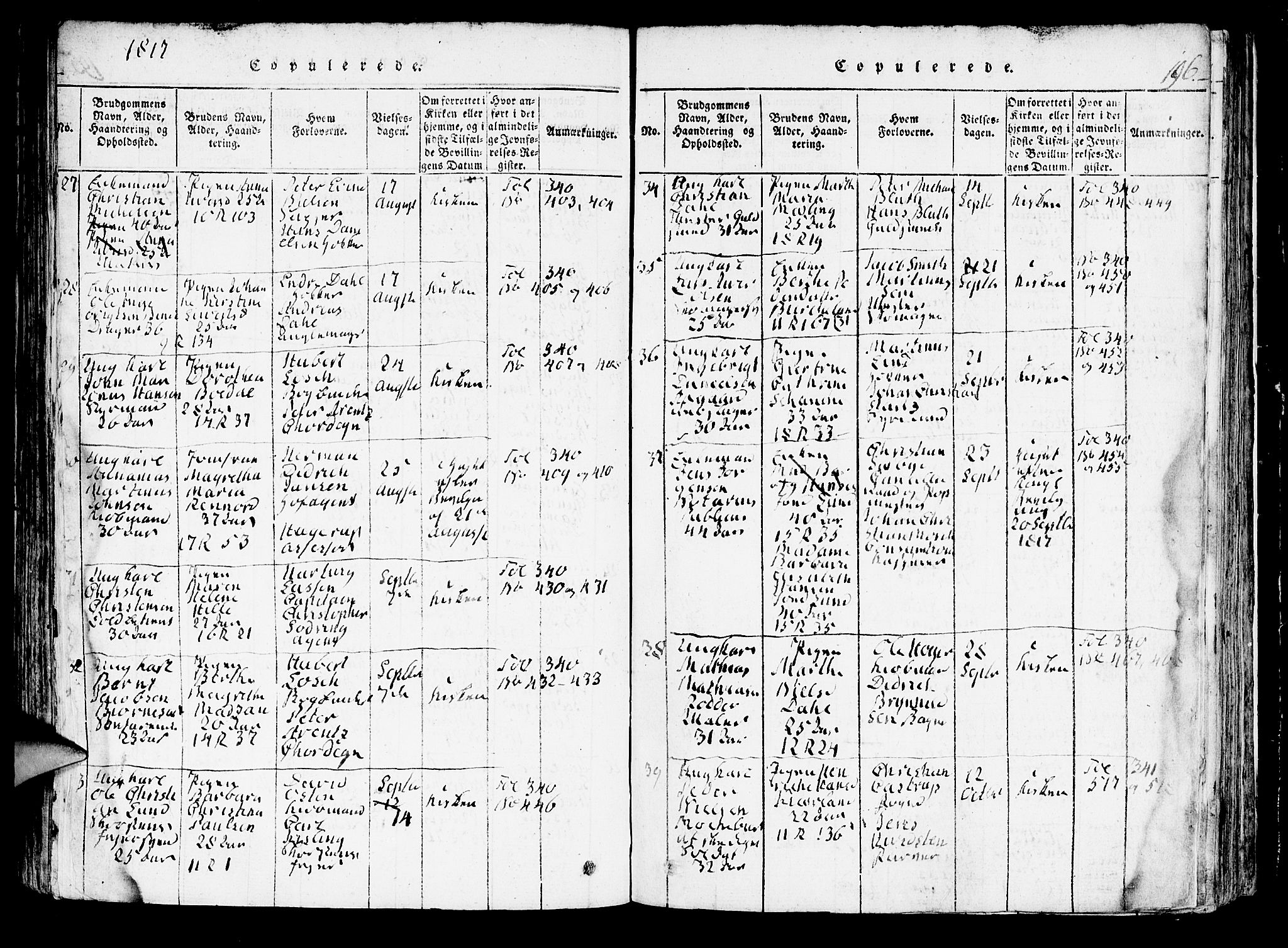 Domkirken sokneprestembete, AV/SAB-A-74801/H/Hab/L0001: Klokkerbok nr. A 1, 1816-1821, s. 196