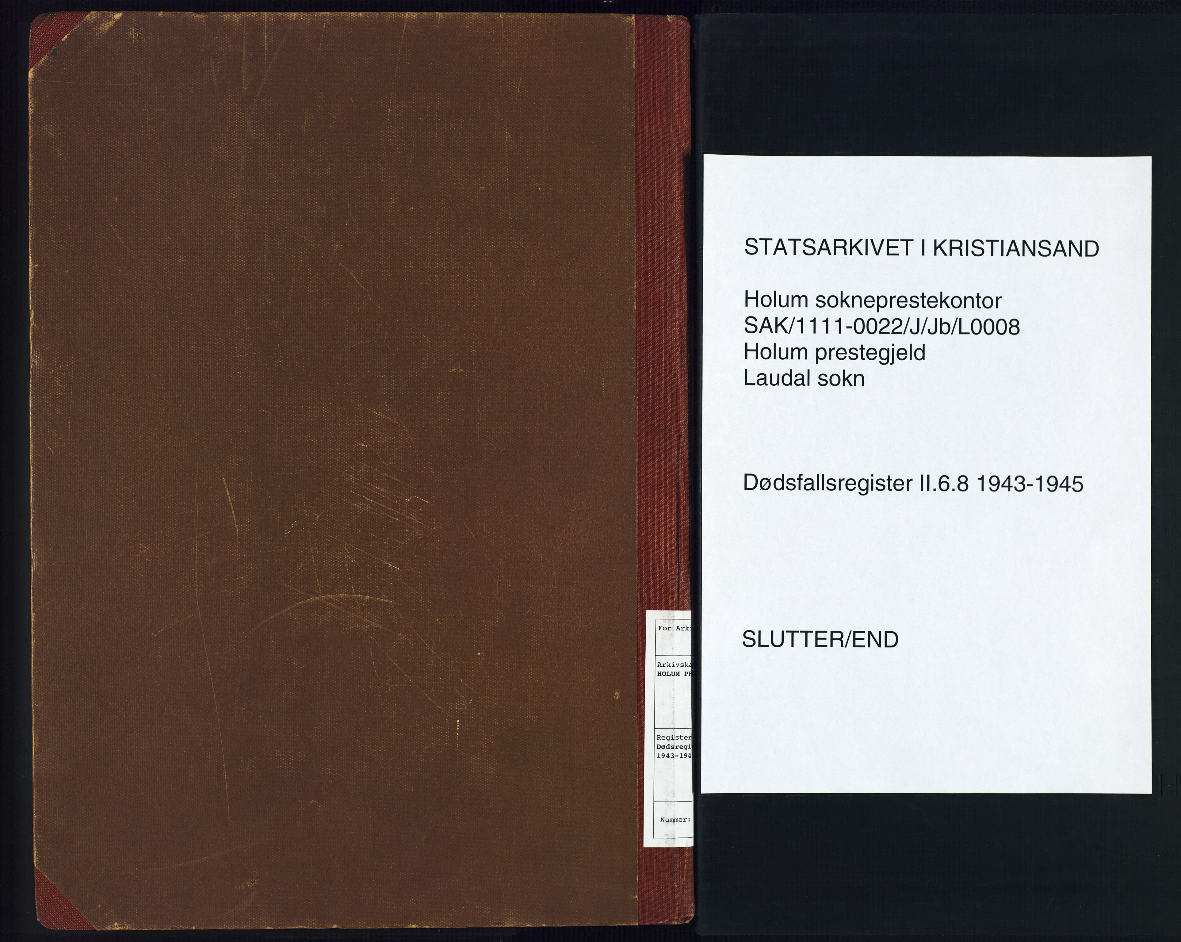Holum sokneprestkontor, SAK/1111-0022/J/Jb/L0008: II.6.8 - Dødsfallsregister Laudal, 1943-1945