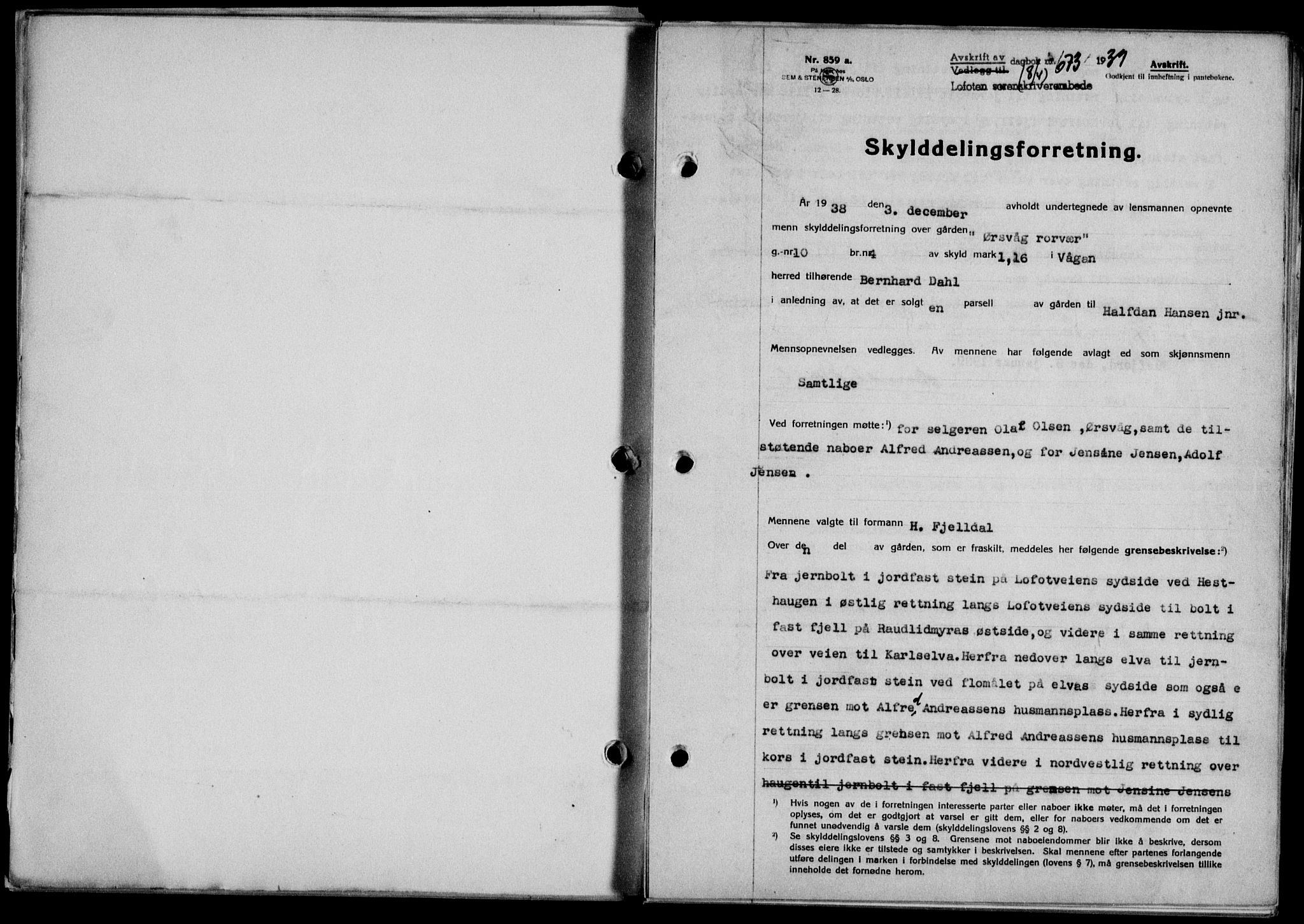 Lofoten sorenskriveri, SAT/A-0017/1/2/2C/L0005a: Pantebok nr. 5a, 1939-1939, Dagboknr: 673/1939