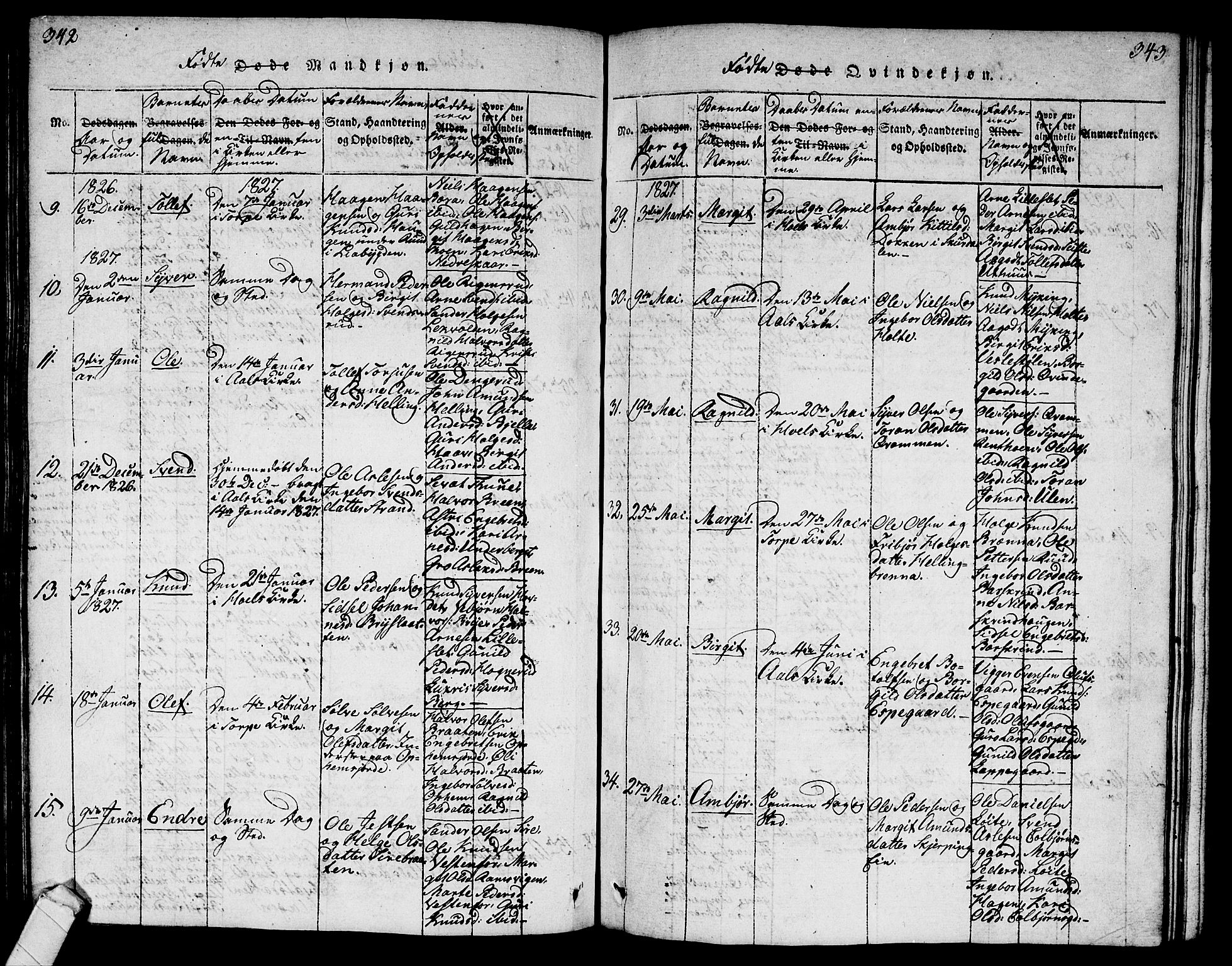 Ål kirkebøker, SAKO/A-249/G/Ga/L0001: Klokkerbok nr. 1, 1815-1829, s. 342-343