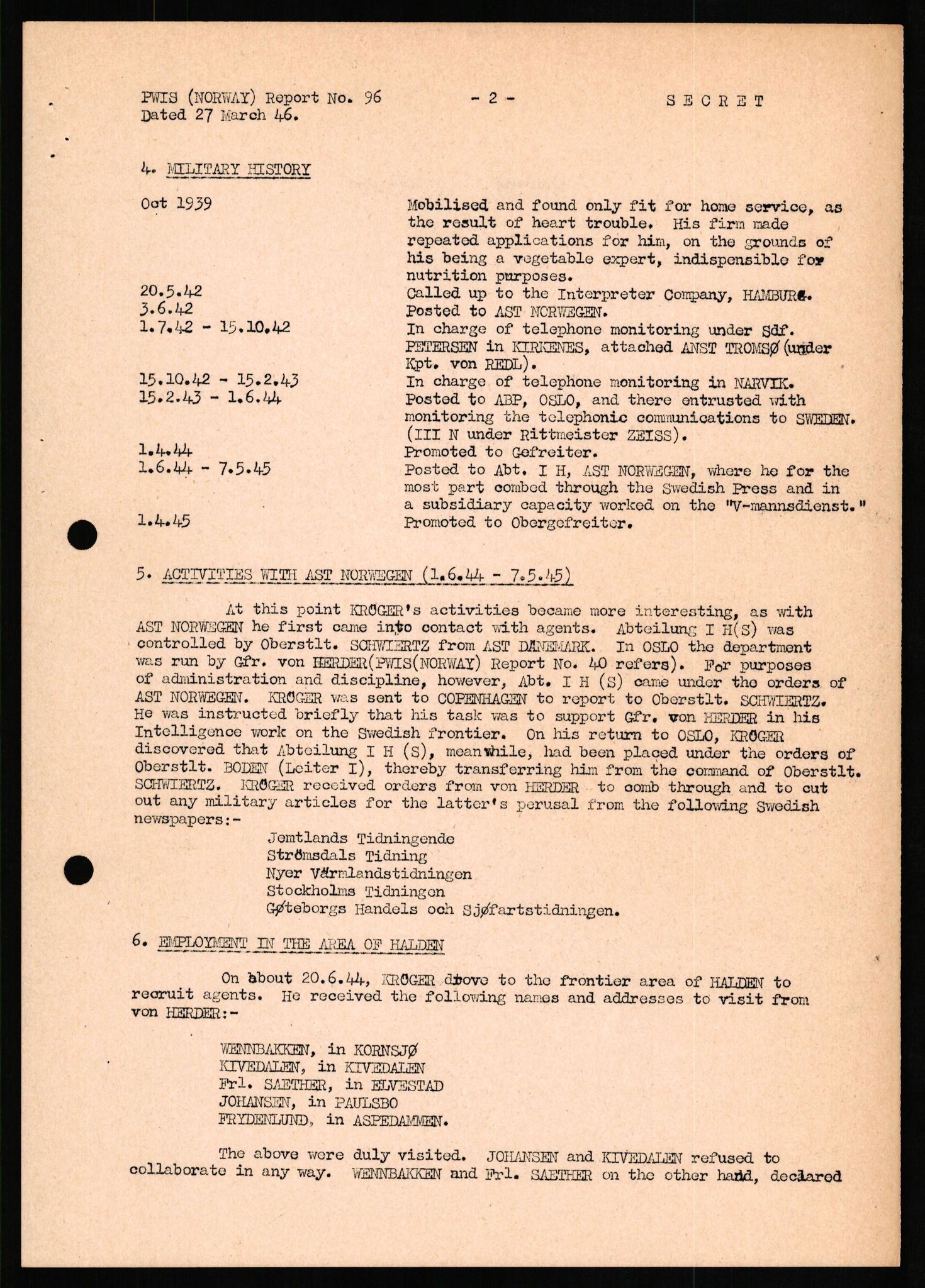 Forsvaret, Forsvarets overkommando II, AV/RA-RAFA-3915/D/Db/L0018: CI Questionaires. Tyske okkupasjonsstyrker i Norge. Tyskere., 1945-1946, s. 406