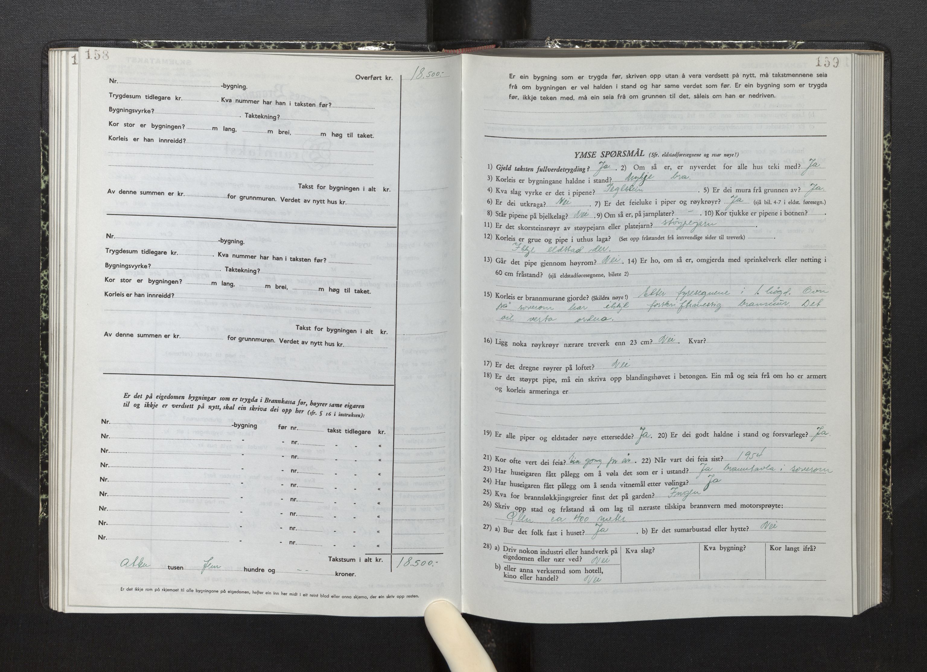 Lensmannen i Fjelberg, SAB/A-32101/0012/L0008: Branntakstprotokoll, skjematakst, 1949-1955, s. 158-159