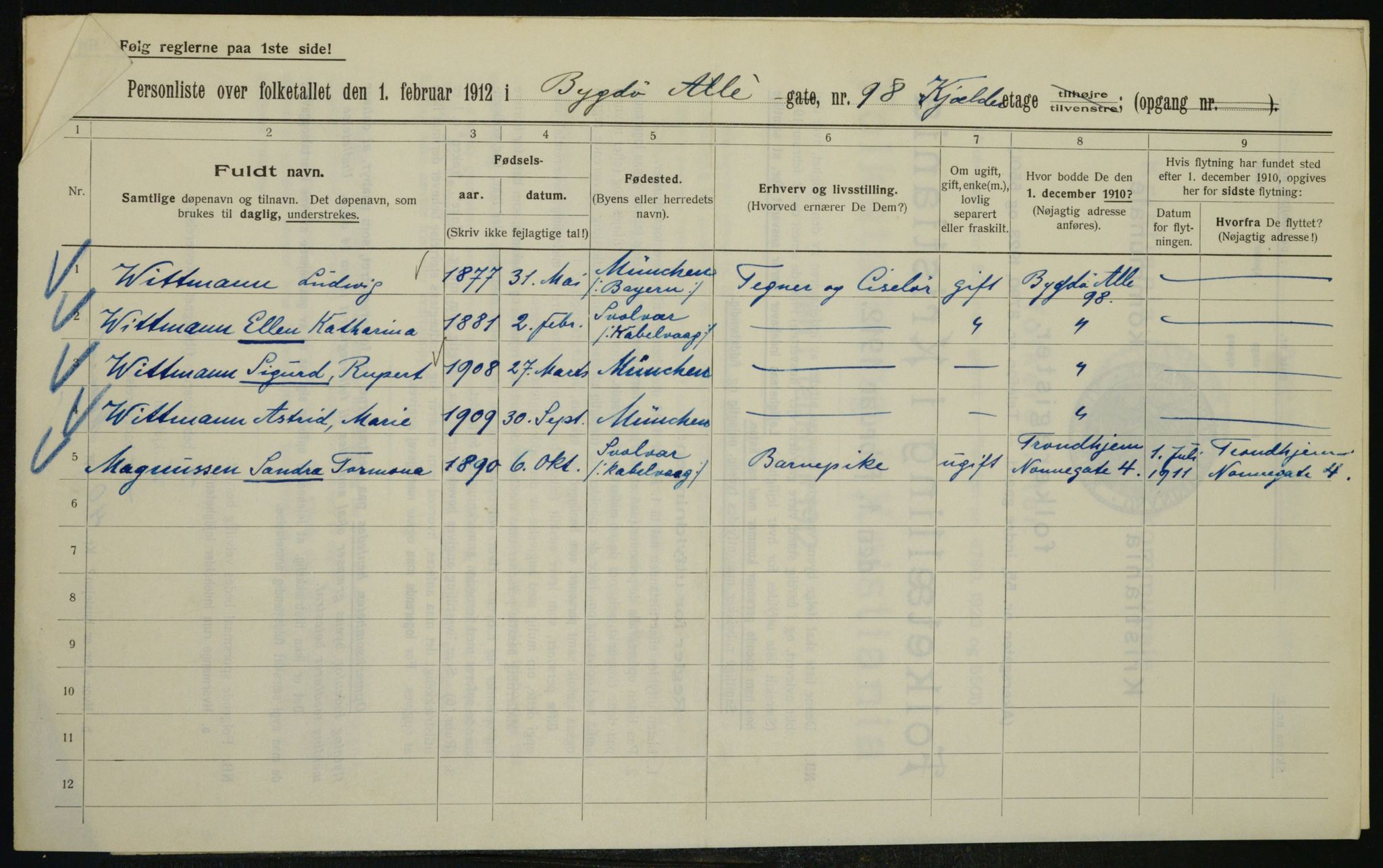 OBA, Kommunal folketelling 1.2.1912 for Kristiania, 1912, s. 10985