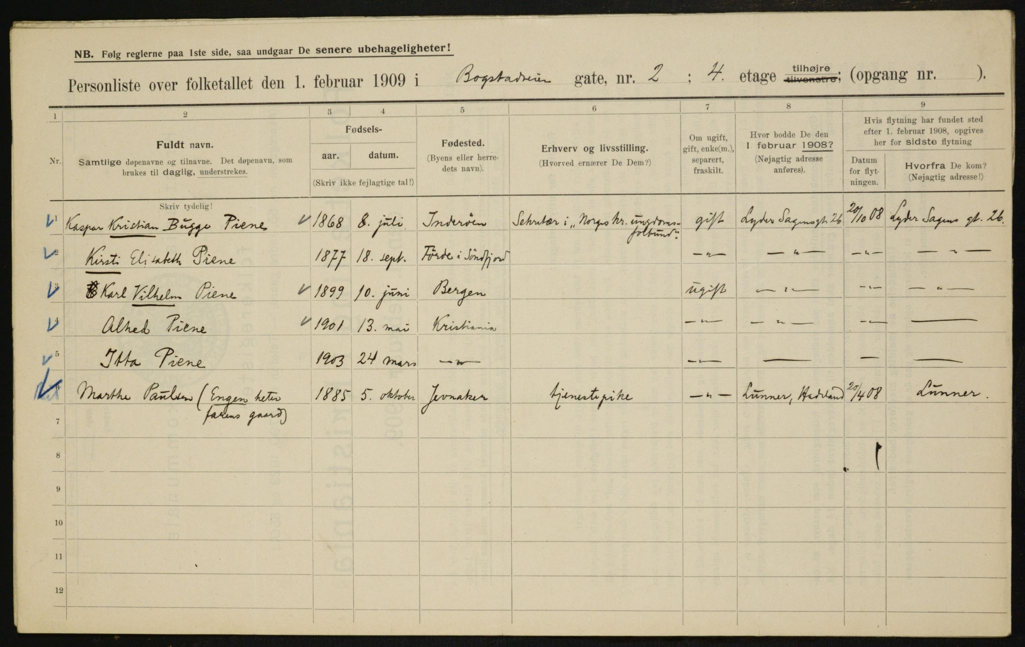 OBA, Kommunal folketelling 1.2.1909 for Kristiania kjøpstad, 1909, s. 6347