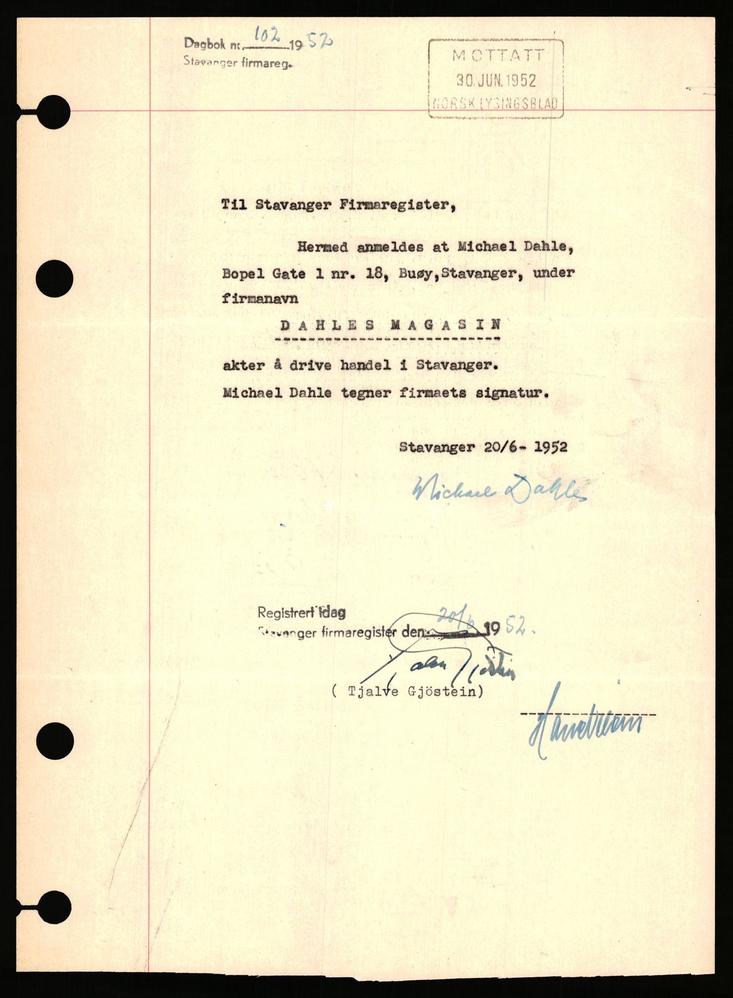 Stavanger byfogd, AV/SAST-A-101408/002/J/Jd/Jde/L0001: Registreringsmeldinger og bilag. Enkeltmannsforetak, 1-350, 1891-1967, s. 233