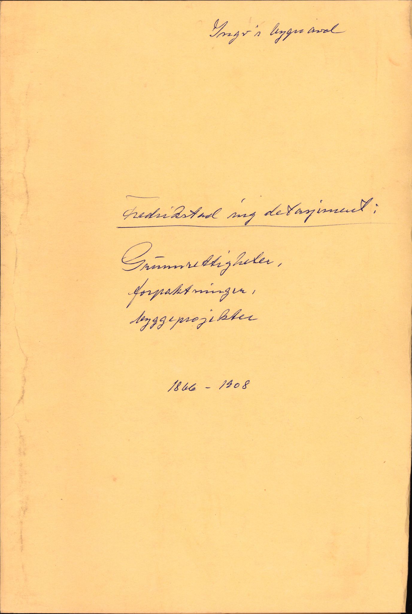 Forsvaret, Ingeniørvåpenets bygningsavdeling, AV/RA-RAFA-1832/F/Fb/L0624/0002: -- / Grunnrettigheter, forpaktninger, byggeprosjekter, 1866-1908, s. 1