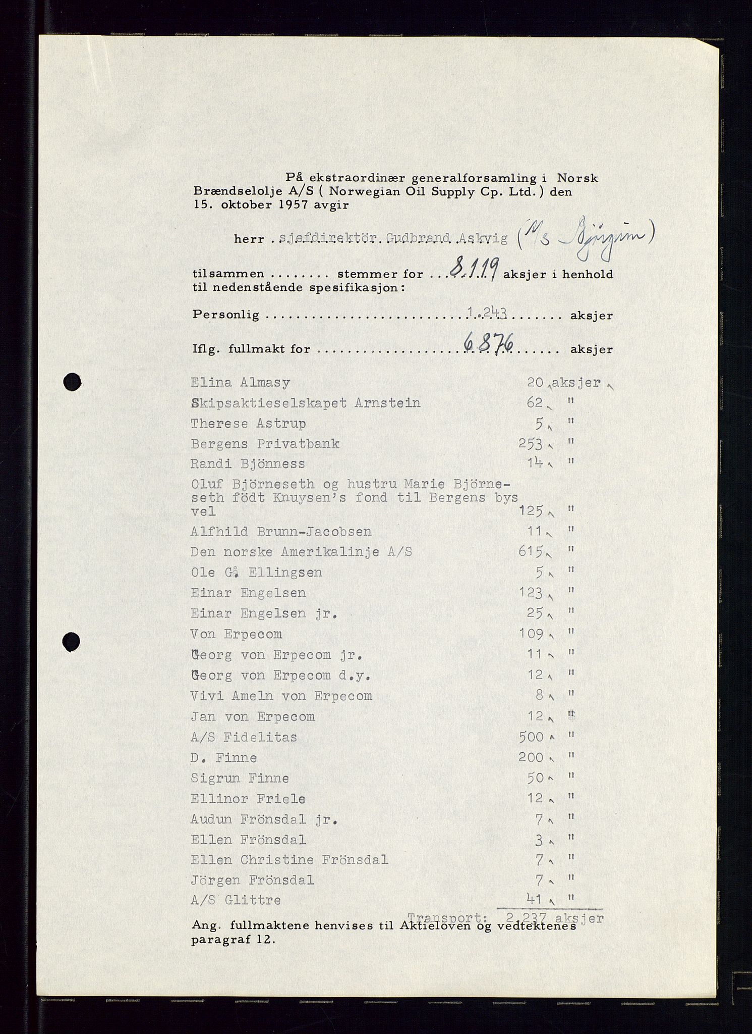 PA 1544 - Norsk Brændselolje A/S, AV/SAST-A-101965/1/A/Aa/L0007/0003: Generalforsamling / Generalforsamling 1956, ekstraordinær generalforsamling 1957, 1956-1957, s. 111