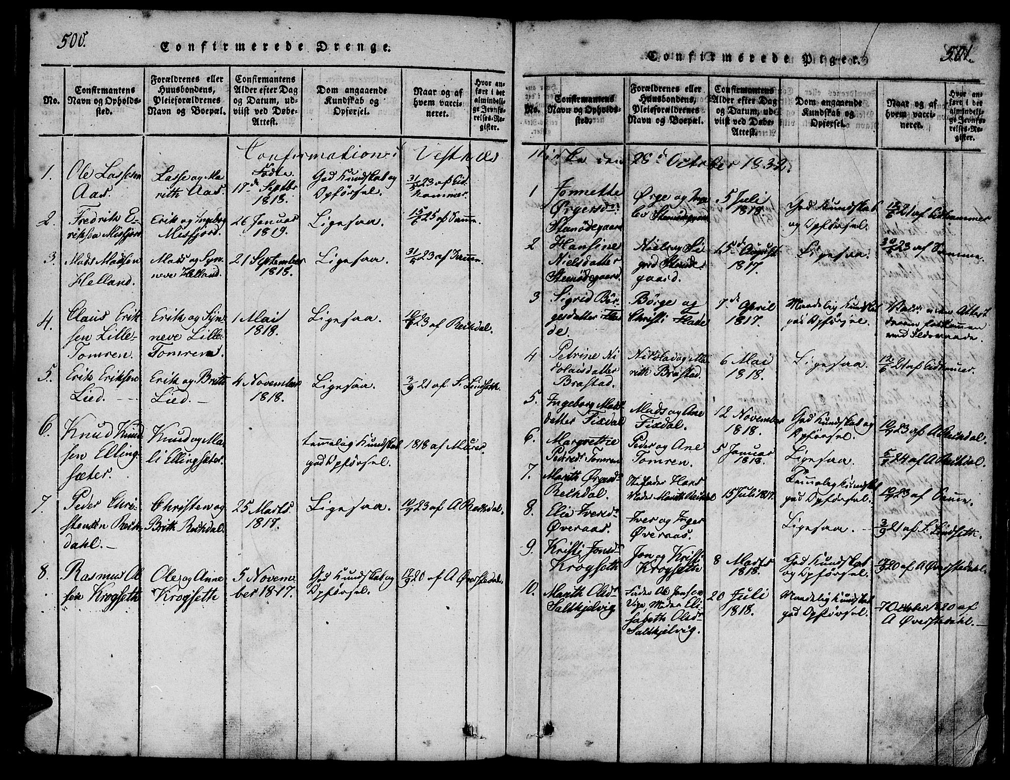 Ministerialprotokoller, klokkerbøker og fødselsregistre - Møre og Romsdal, AV/SAT-A-1454/539/L0528: Ministerialbok nr. 539A01, 1818-1847, s. 500-501