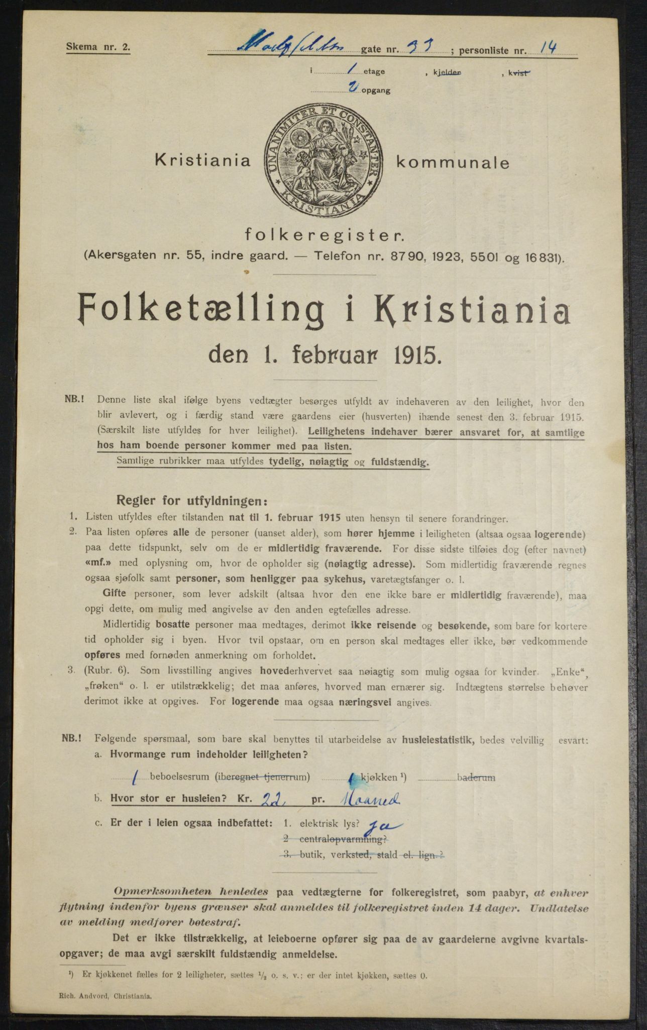 OBA, Kommunal folketelling 1.2.1915 for Kristiania, 1915, s. 66063