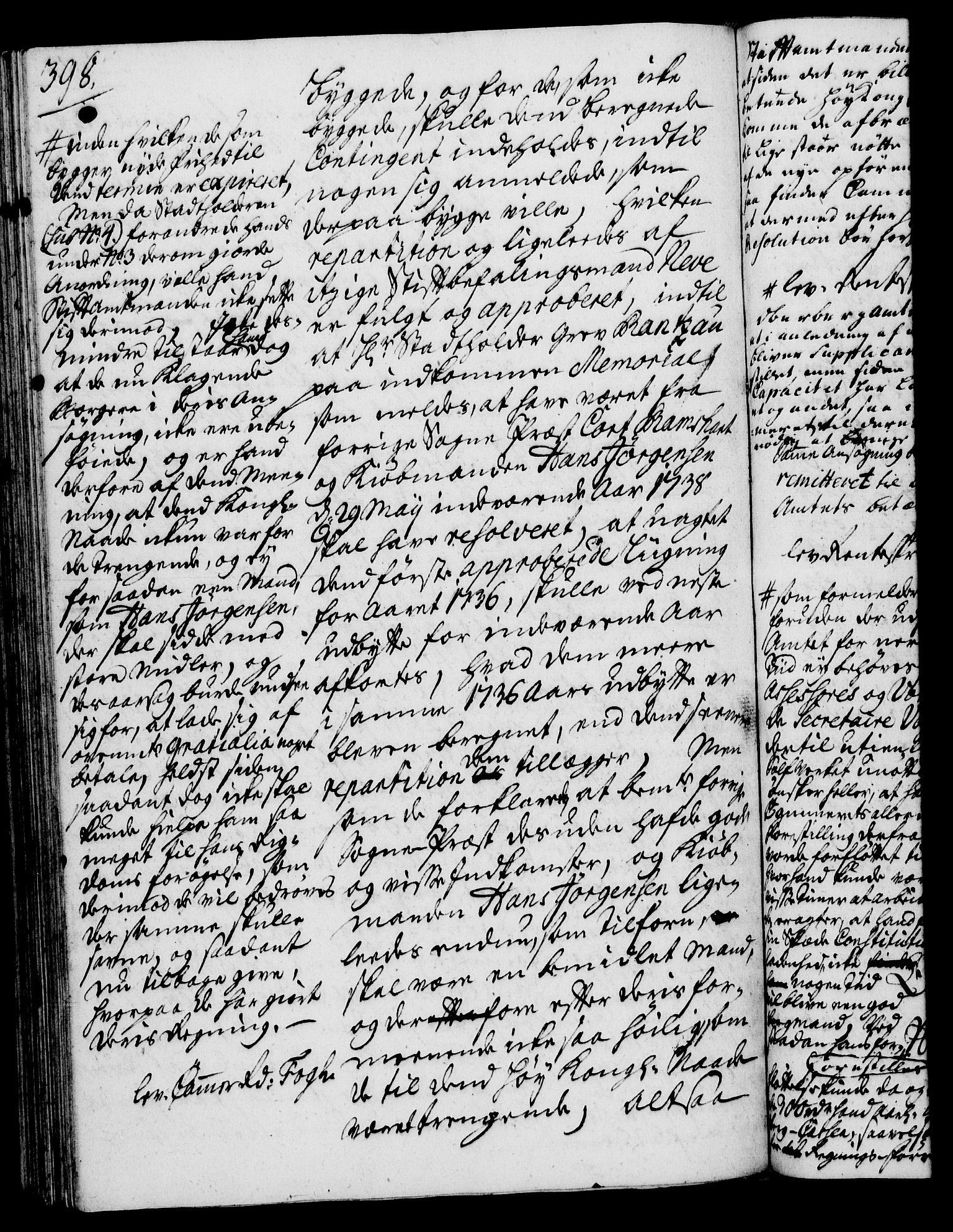 Rentekammeret, Kammerkanselliet, RA/EA-3111/G/Gh/Gha/L0020: Norsk ekstraktmemorialprotokoll (merket RK 53.65), 1738-1739, s. 398