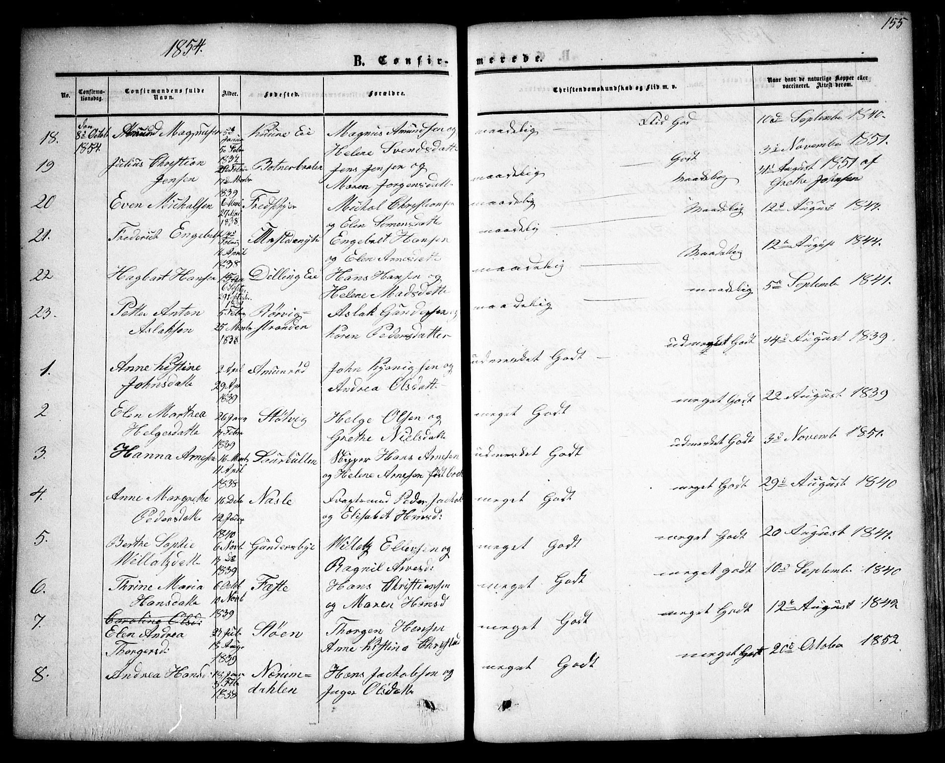 Rygge prestekontor Kirkebøker, AV/SAO-A-10084b/F/Fa/L0005: Ministerialbok nr. 5, 1852-1871, s. 155