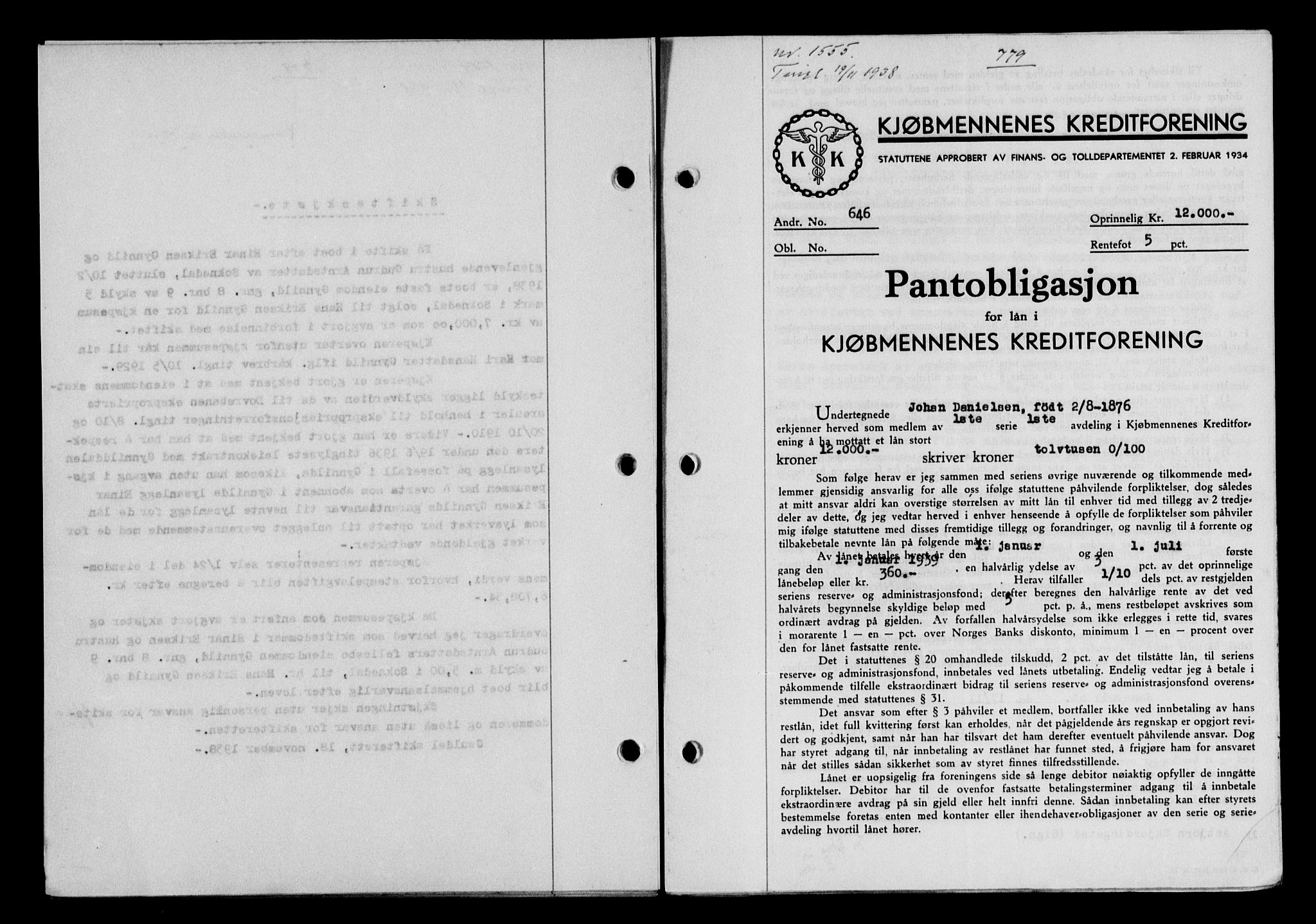 Gauldal sorenskriveri, SAT/A-0014/1/2/2C/L0049: Pantebok nr. 53, 1938-1938, Dagboknr: 1555/1938