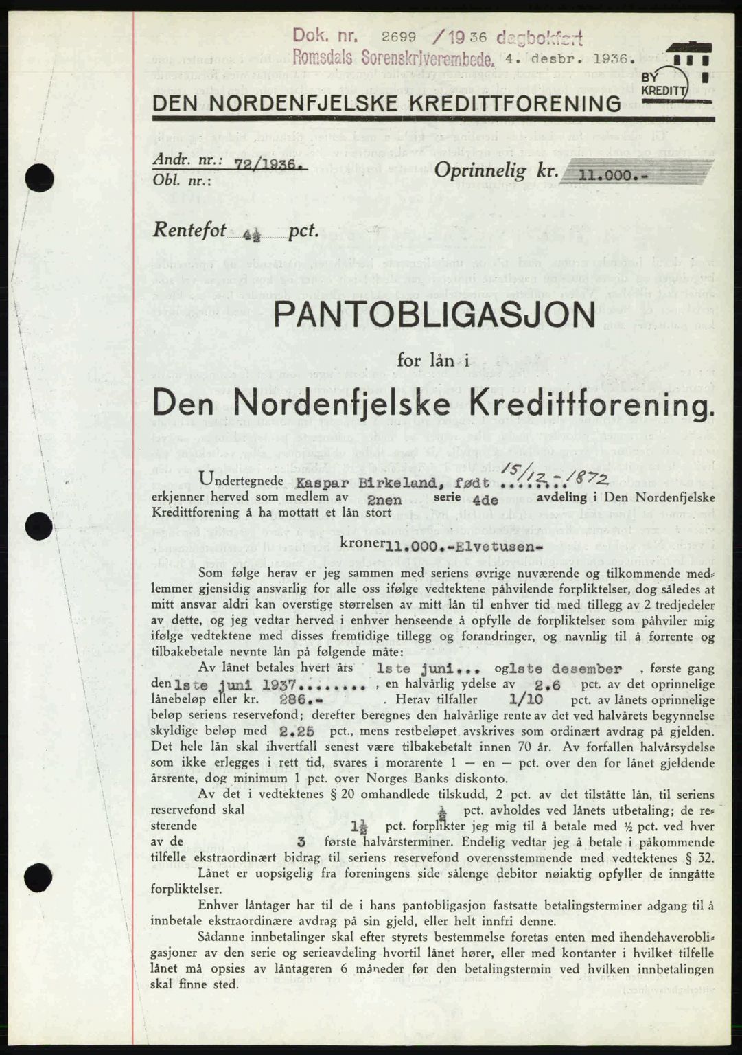Romsdal sorenskriveri, SAT/A-4149/1/2/2C: Pantebok nr. B1, 1936-1939, Dagboknr: 2699/1936