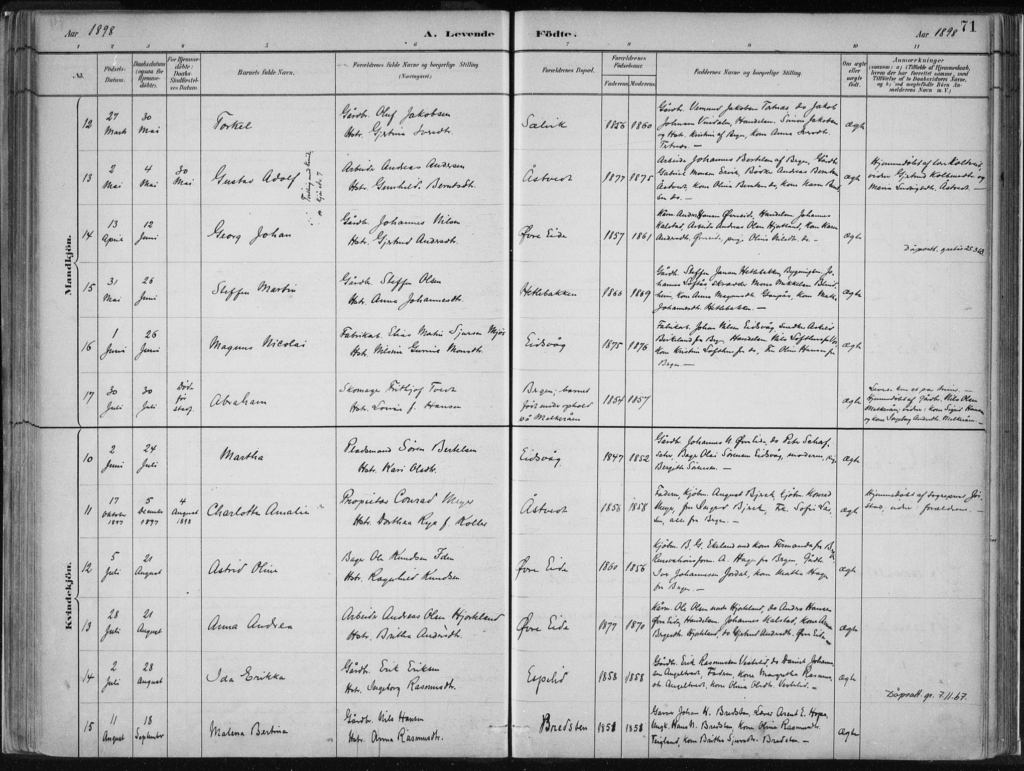 Hamre sokneprestembete, AV/SAB-A-75501/H/Ha/Haa/Haad/L0001: Ministerialbok nr. D  1, 1882-1906, s. 71