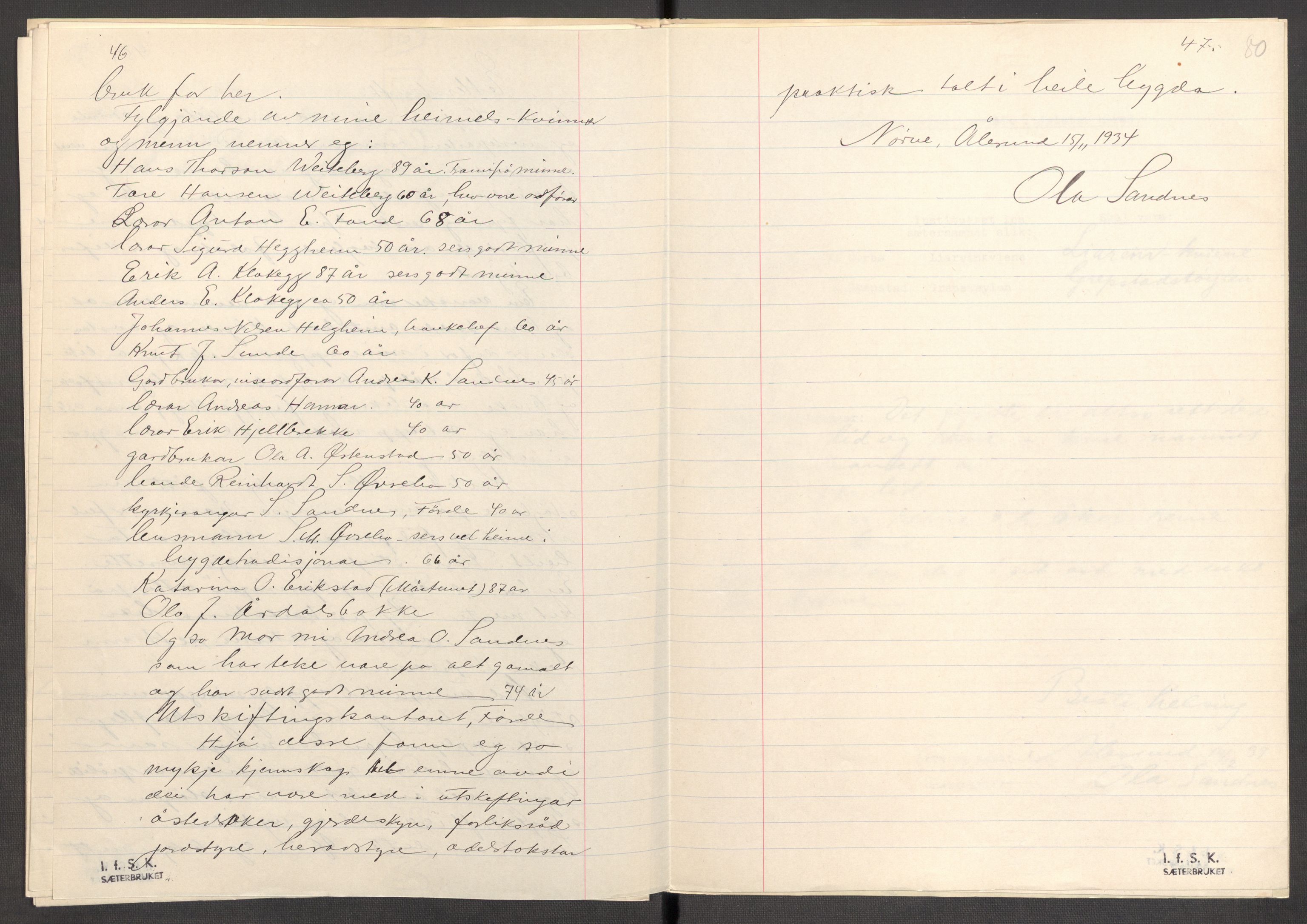 Instituttet for sammenlignende kulturforskning, AV/RA-PA-0424/F/Fc/L0011/0003: Eske B11: / Sogn og Fjordane (perm XXX), 1934-1936, s. 80