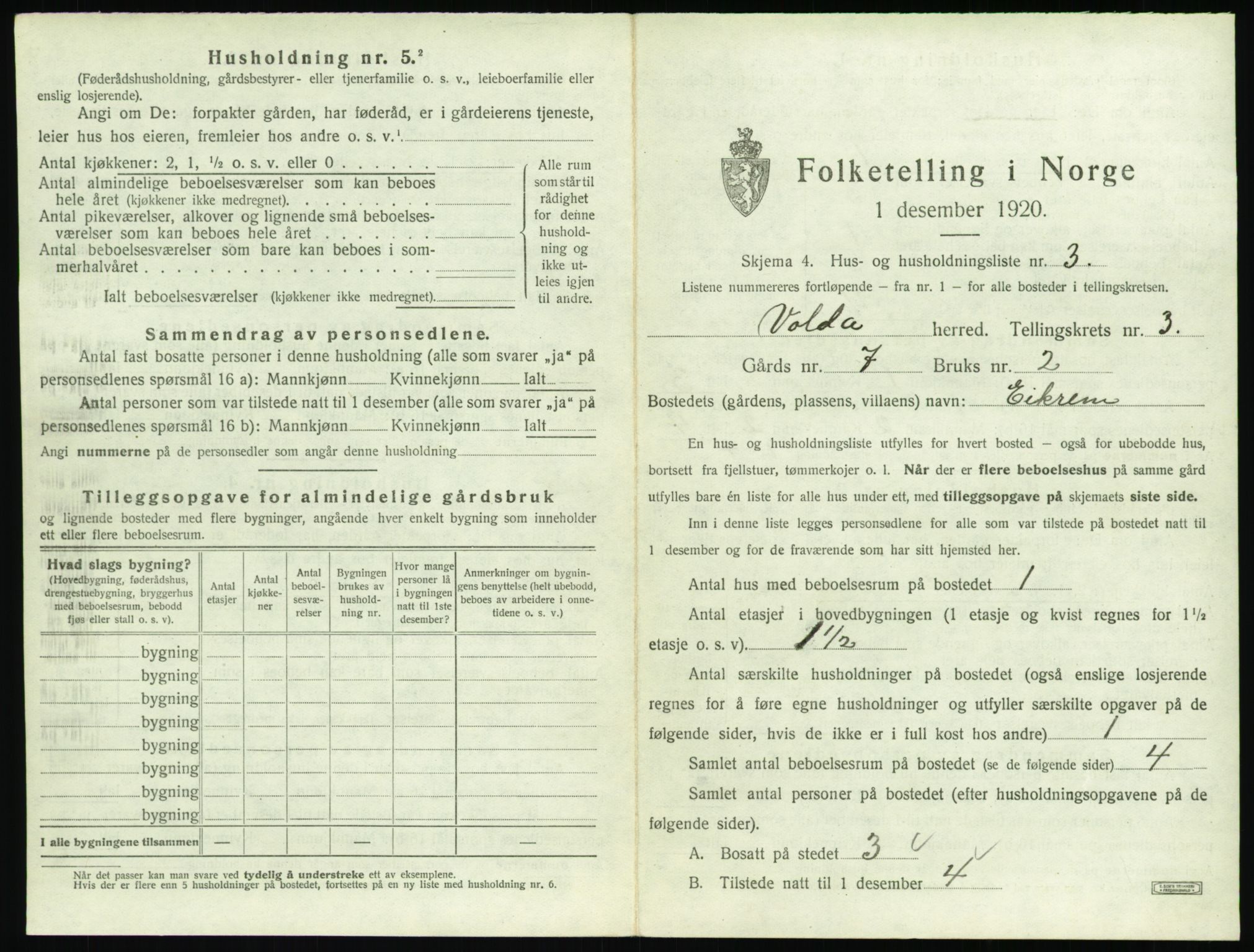 SAT, Folketelling 1920 for 1519 Volda herred, 1920, s. 176