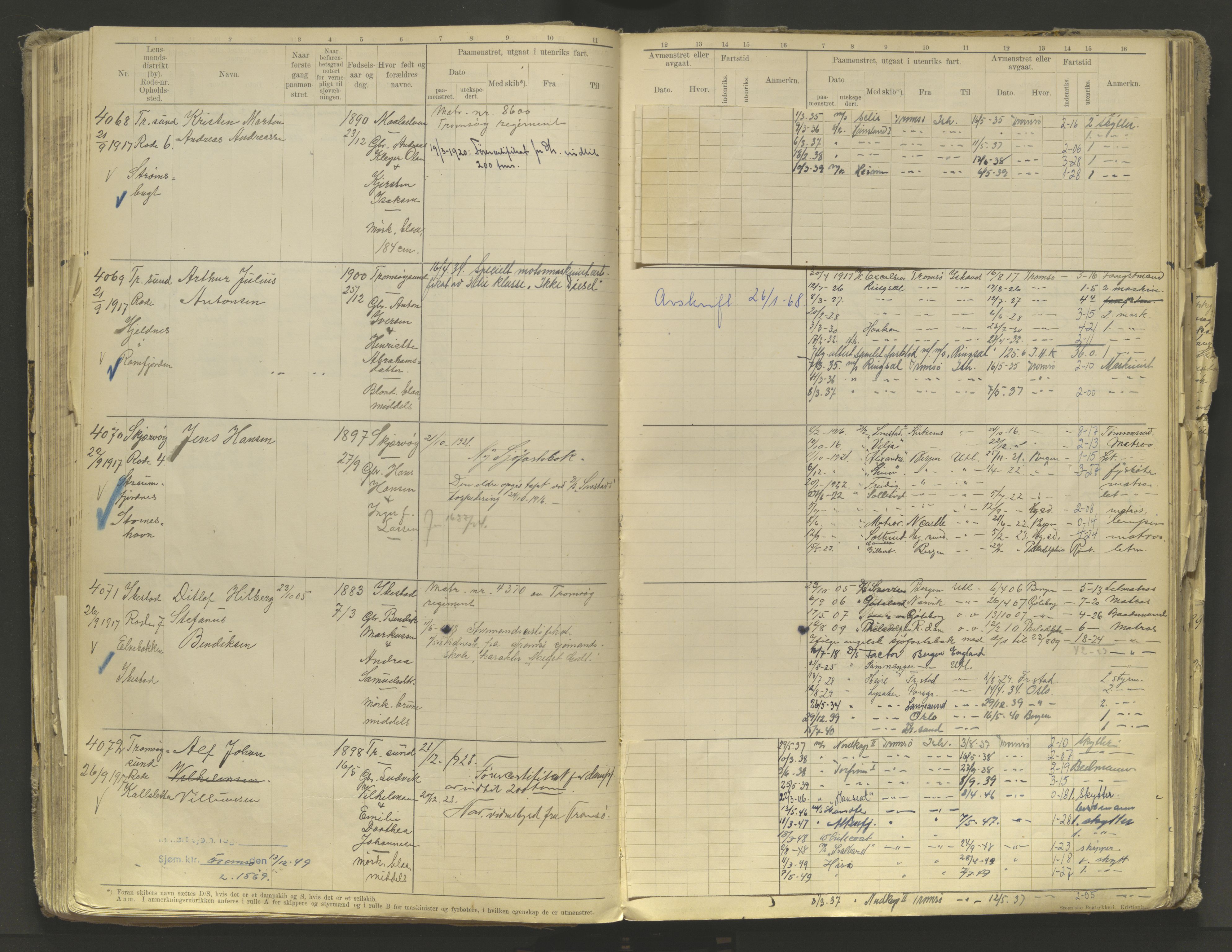 Tromsø sjømannskontor/innrullerings-/mønstringsdistrikt, AV/SATØ-S-0243/F/Fb/L0010: Annotasjonsrulle. Defekt: løs innbinding. Nr. 3519-4972, 1916-1920