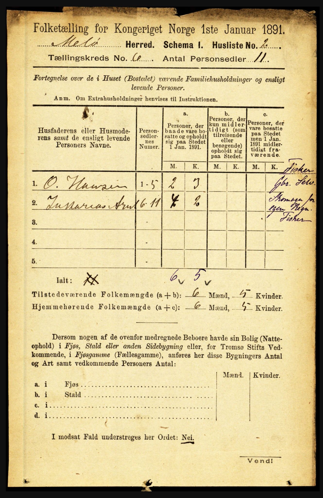 RA, Folketelling 1891 for 1837 Meløy herred, 1891, s. 2060