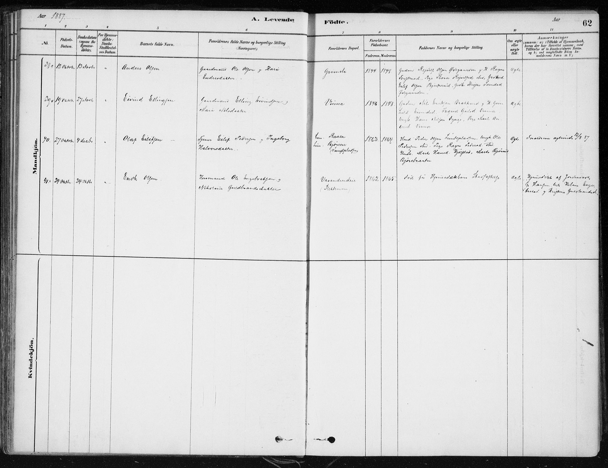 Krødsherad kirkebøker, AV/SAKO-A-19/F/Fa/L0005: Ministerialbok nr. 5, 1879-1888, s. 62