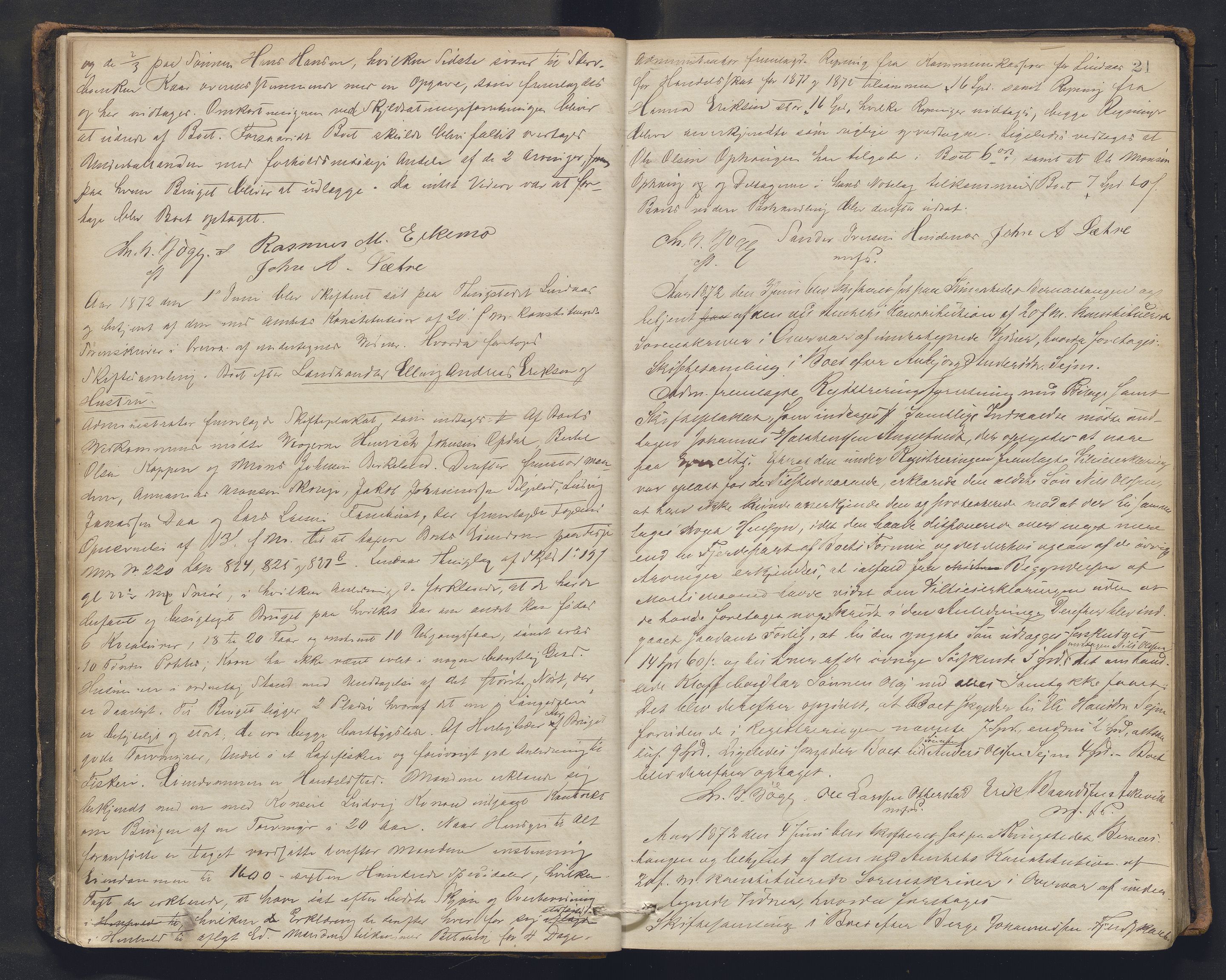 Nordhordland sorenskrivar, AV/SAB-A-2901/1/H/Hc/L0002: Skifteforhandlingsprotokollar, 1871-1878, s. 21